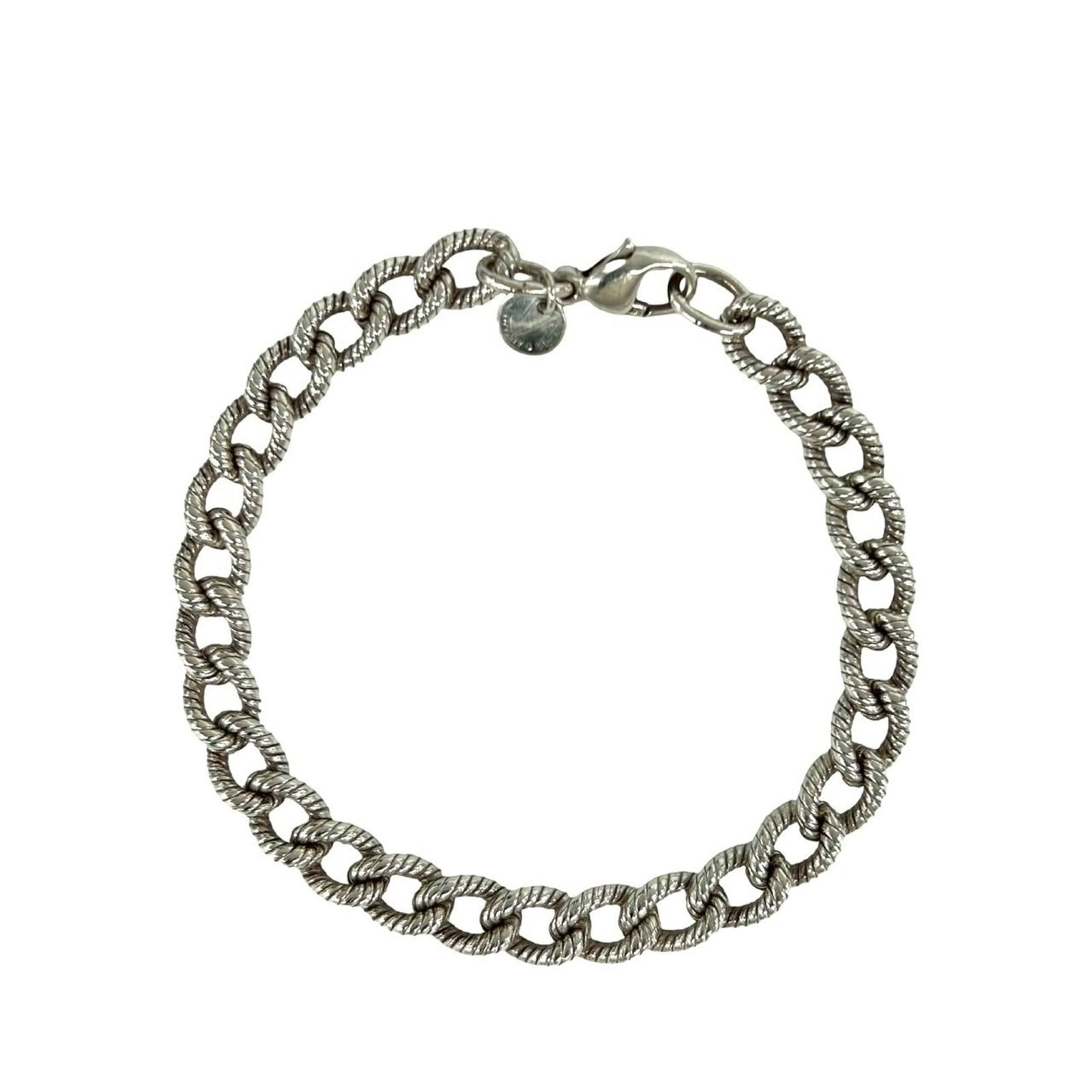 Charm Tiffany Bracelet 925 Silver: Charm Tiffany Bracelet 925 Silver Charm Tiffany Bracelet 925 Silver features a silver 925 charm bracelet with a classic design, measuring 19cm in length. The bracelet has traces of usage and minor scr
