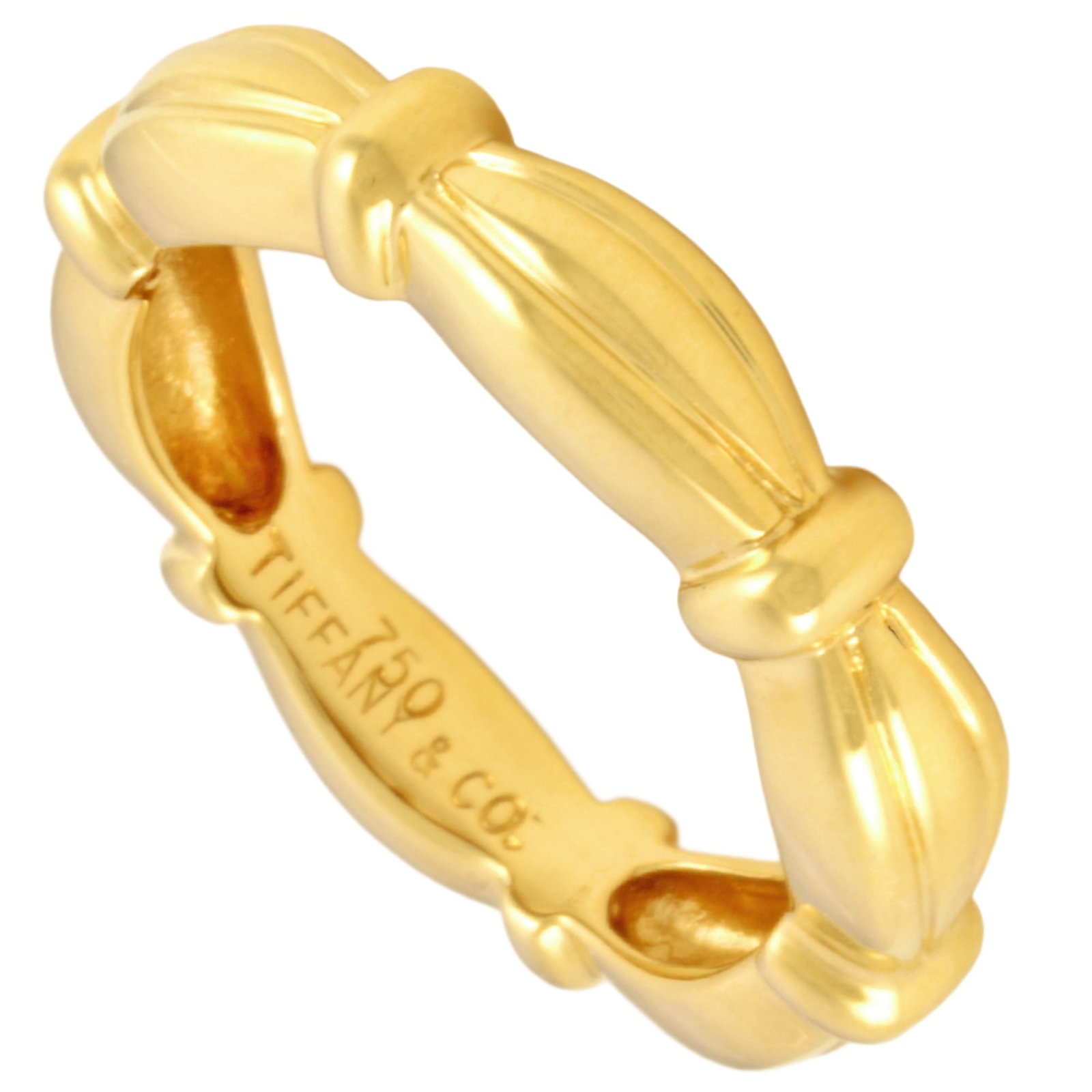 Tiffany Ring Gold Yellow 18K: Tiffany Ring Gold Yellow 18K Yellow Gold 18K Tiffany Band Ring for Women, 4 Us Size. This used band ring features yellow gold (18K) and bears a signature. In like new condition with hardly any traces 