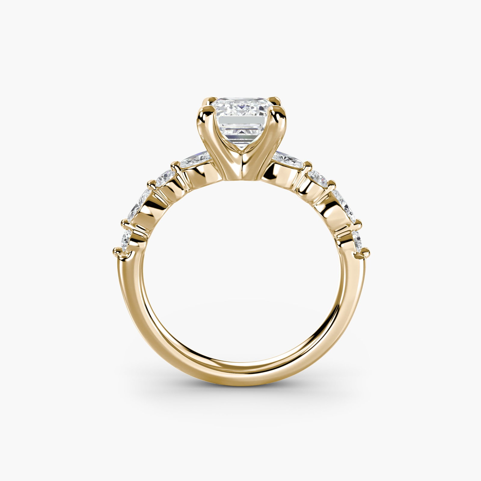 Pave Emerald 18Kt Yellow Gold Ring Setting: Pave Emerald 18Kt Yellow Gold Ring Setting Pave Emerald 18Kt Yellow Gold Ring Setting - A stunning 18k yellow gold ring setting featuring 8 pave emeralds, totaling 0.35 carats, set in a sleek and mode