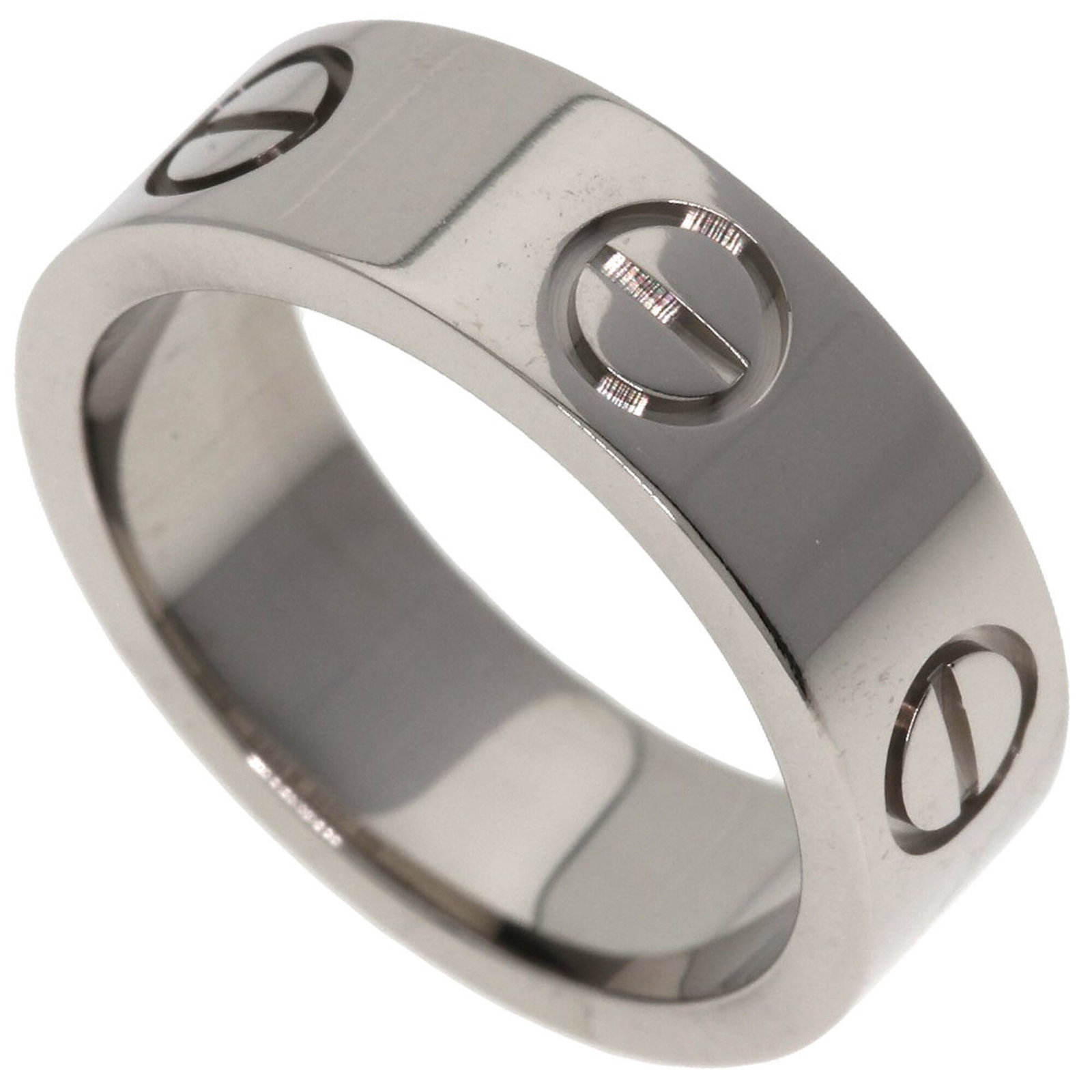 White Gold Cartier Band Ring 18K: White Gold Cartier Band Ring 18K 18K White Gold Cartier Band Ring for Women - A pre-owned, high-quality band ring featuring the iconic Cartier design. The ring boasts a sturdy construction and