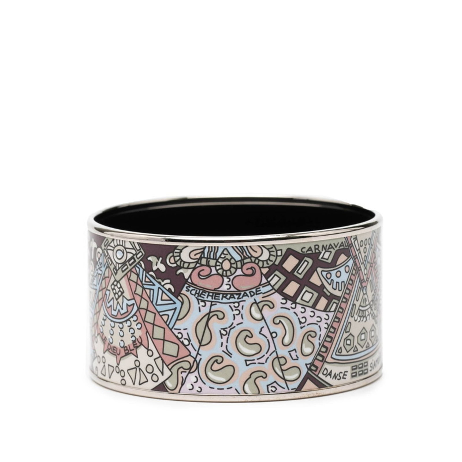 Metal Bangle Hermes: Metal Bangle Hermes This multi-color, silver metal bangle from Hermes features a unique design with traces of usage and minor scratches. The item measures 18cm in length and is in very good condition,