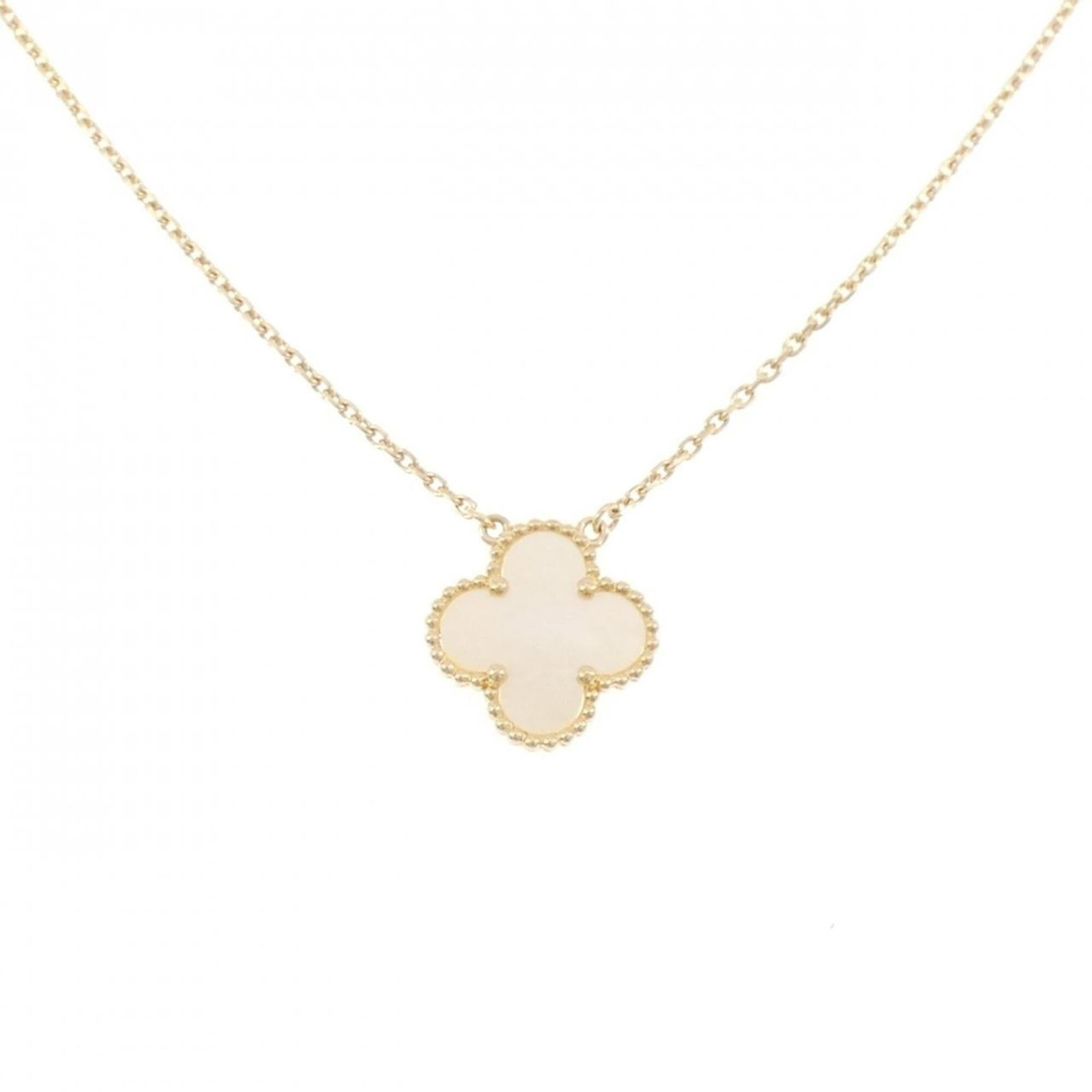 Vintage Alhambra Van Cleef Necklace: Vintage Alhambra Van Cleef Necklace Yellow gold (18K) pendant set in a vintage Alhambra Van Cleef & Arpels necklace, featuring a 14.7mm x 14.7mm pendant with a circumference range of 38-42 cm. The nec