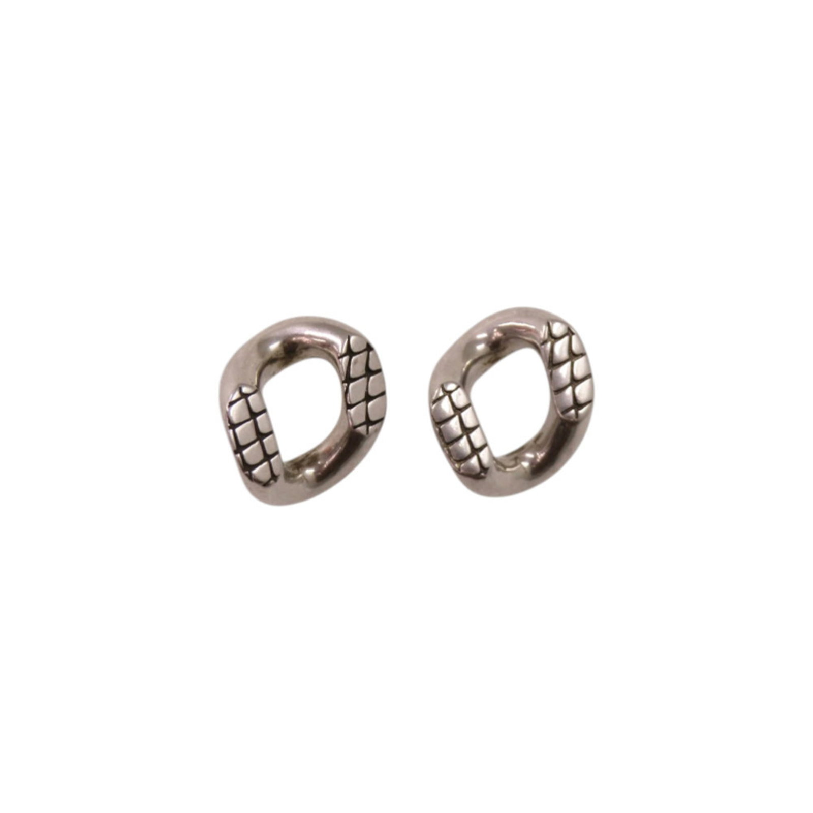 Celine Stud Metal Earrings: Celine Stud Metal Earrings Stud earrings with a silver metal finish, measuring 15.00mm x 15.00mm in size, bearing traces of usage and minor scratches/dirt, are up for sale. The Celine brand is clearly