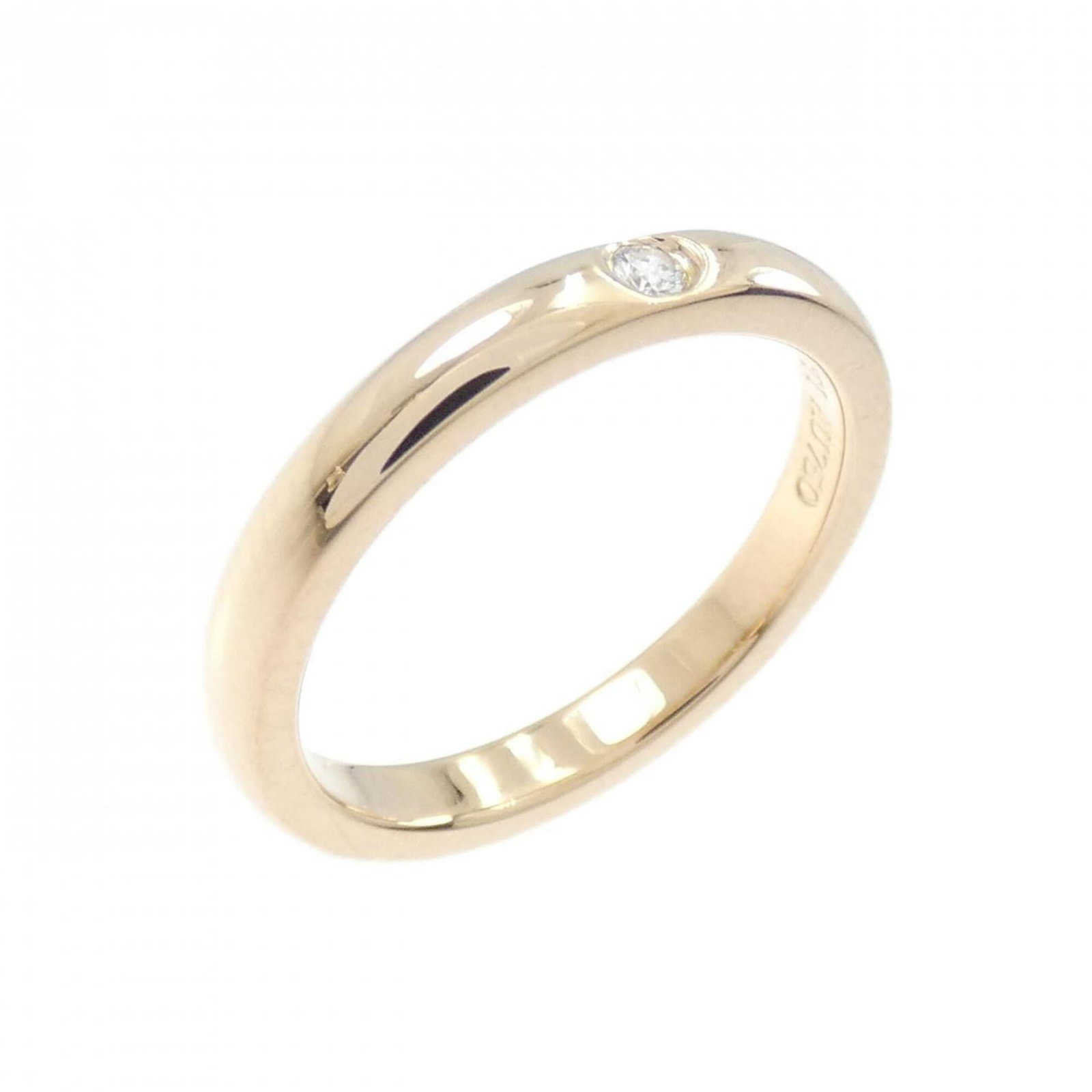 Pink Gold Ring Band Tiffany: Pink Gold Ring Band Tiffany Pink Gold Ring Band Tiffany features a diamond stone set in an 18K pink gold band, available in women's US size 3.5. The ring bears some signs of usage, with minor scratche