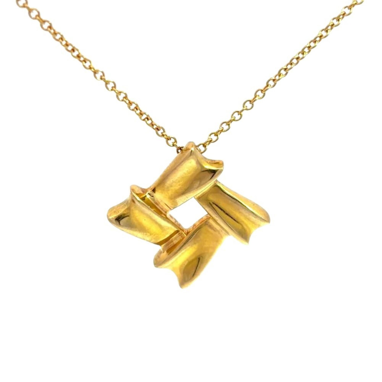 Tiffany & Co. Bow Ribbon Square Necklace 18K Yellow Gold 4.6G Women'S.: Tiffany & Co. Bow Ribbon Square Necklace 18K Yellow Gold 4.6G Women'S. Yellow gold (18K) Tiffany & Co. Bow Ribbon Square Necklace with a 17mm x 17mm pendant, set in an 18-inch chain, features a
