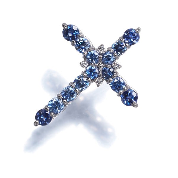 Tanzanite 0.80Ct Diamond 0.02Ct Cross Pendant 950 Platinum (1 of 4)