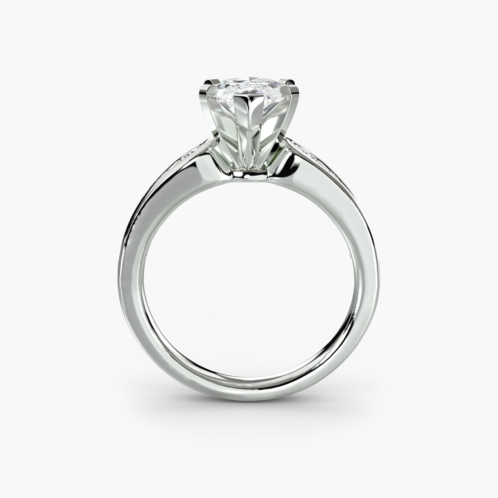Pave Marquise 18Kt White Gold Ring Setting: Pave Marquise 18Kt White Gold Ring Setting Pave marquise ring setting in 18Kt white gold, featuring 12 side stones totaling 0.341 carats, set on a band with a width of 2.3mm and weighing 4.75 grams. T