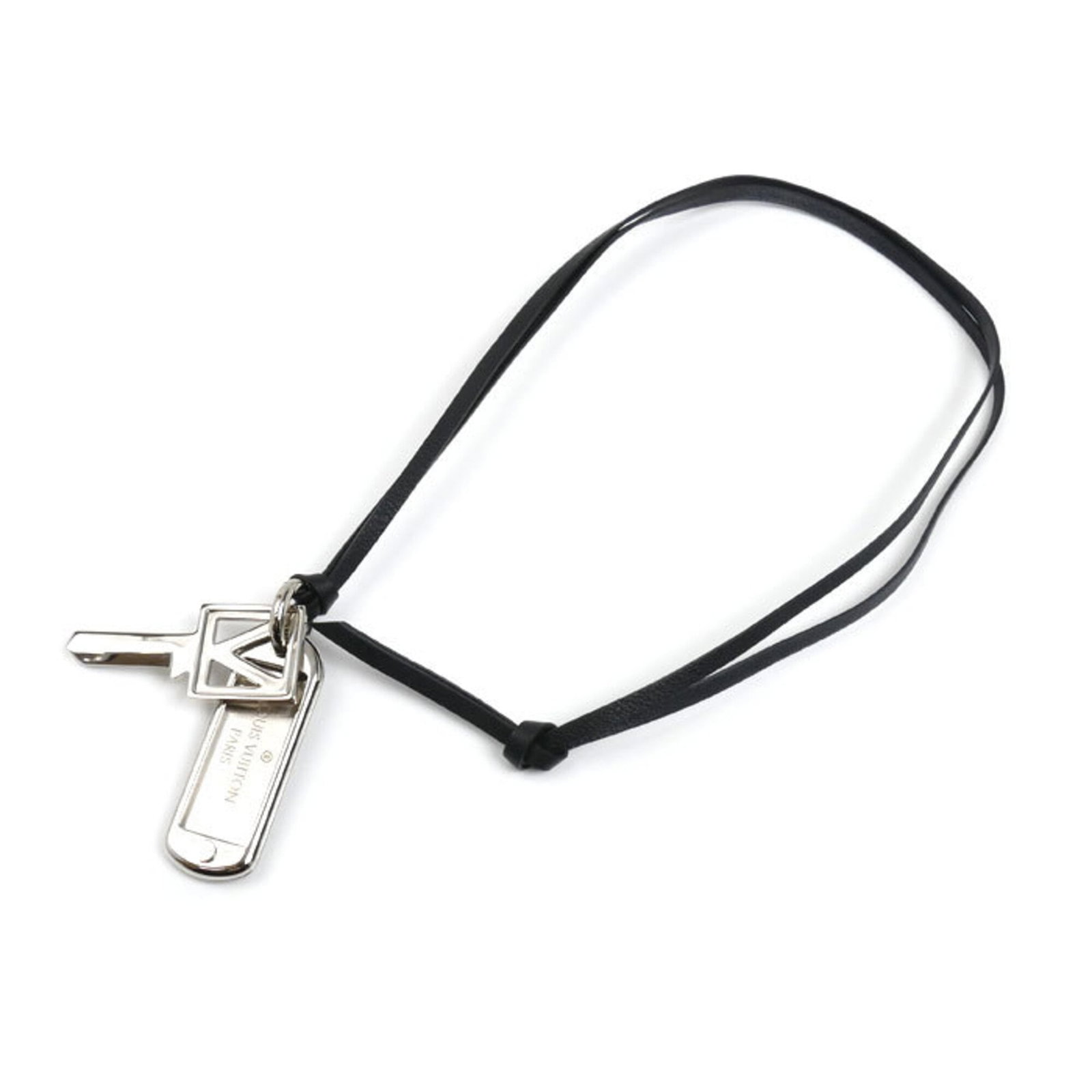 Men's and women's metal plaque square necklace collier with leather from Louis Vuitton.: Men's and women's metal plaque square necklace collier with leather from Louis Vuitton. Made from genuine Louis Vuitton leather, this metal plaque square necklace features a classic design. The item