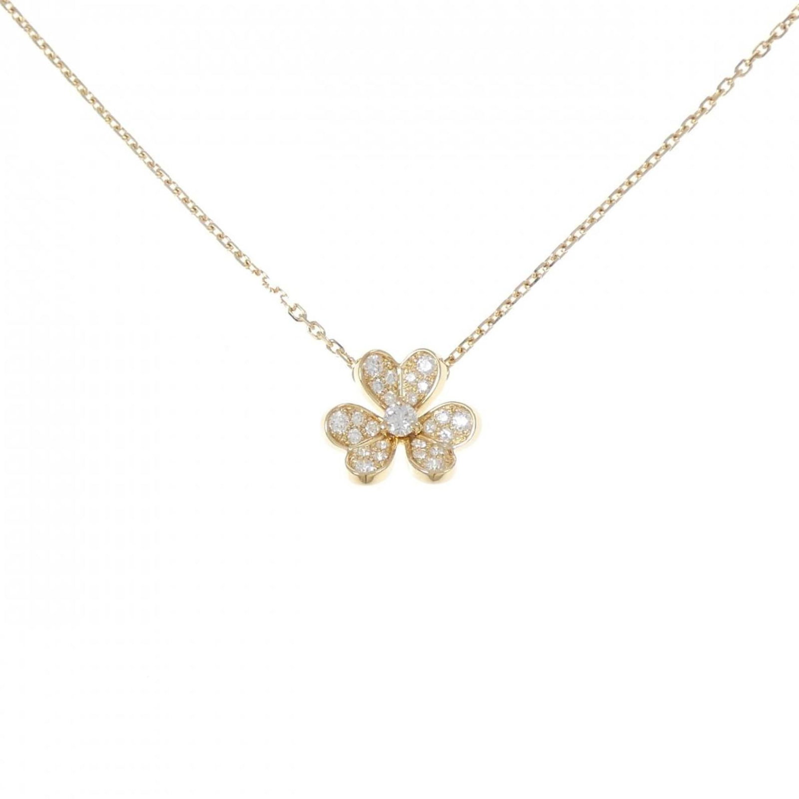 Arpels Frivole Van Cleef Mini Necklace: Arpels Frivole Van Cleef Mini Necklace Yellow gold (18K) Arpels Frivole Van Cleef & Arpels mini necklace features a diamond pendant, measuring 10.6mm x 11.7mm, suspended from a chain with a circumfere