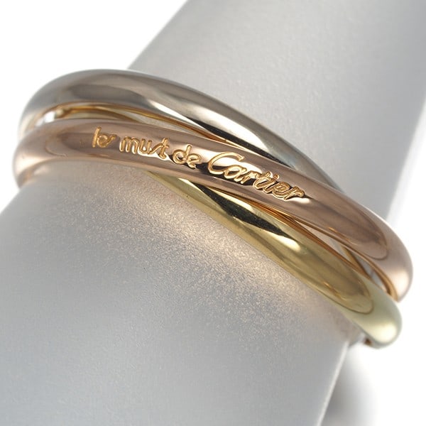 Cartier Ring Trinity 3Color Xs Eu49 18K 750 Yellow White Rose Gold: Cartier Ring Trinity 3Color Xs Eu49 18K 750 Yellow White Rose Gold 18k Yellow, White and Rose Gold Trinity Ring in EU49 Size. This Cartier ring showcases a unique multi-tone gold design with no main s
