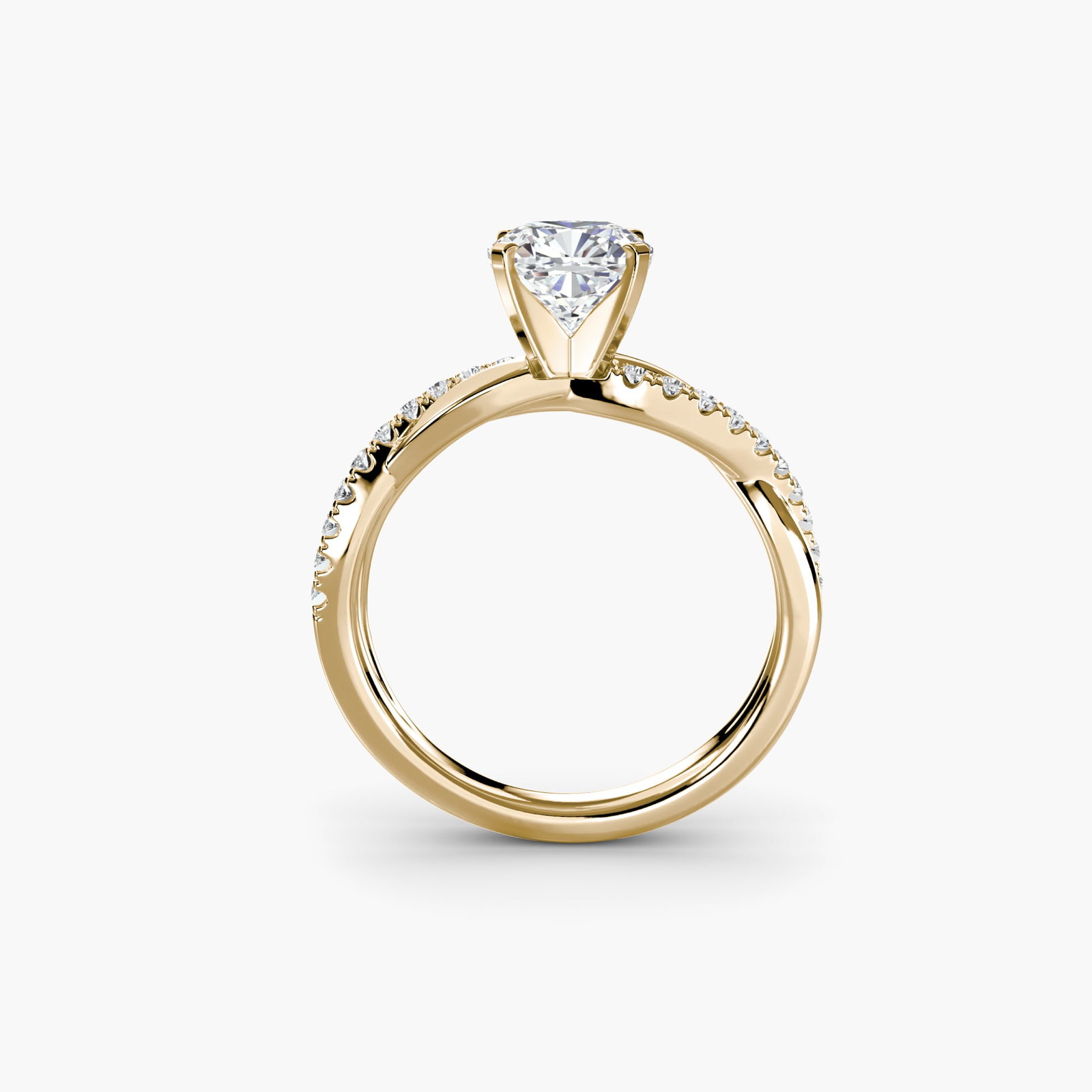 Pave Cushion 18Kt Yellow Gold Ring Setting: Pave Cushion 18Kt Yellow Gold Ring Setting 18Kt Yellow Gold Cushion Ring Setting for the Perfect Center Stone. This pave ring setting boasts 20 side stones totaling 0.19 carats, adding a touch of