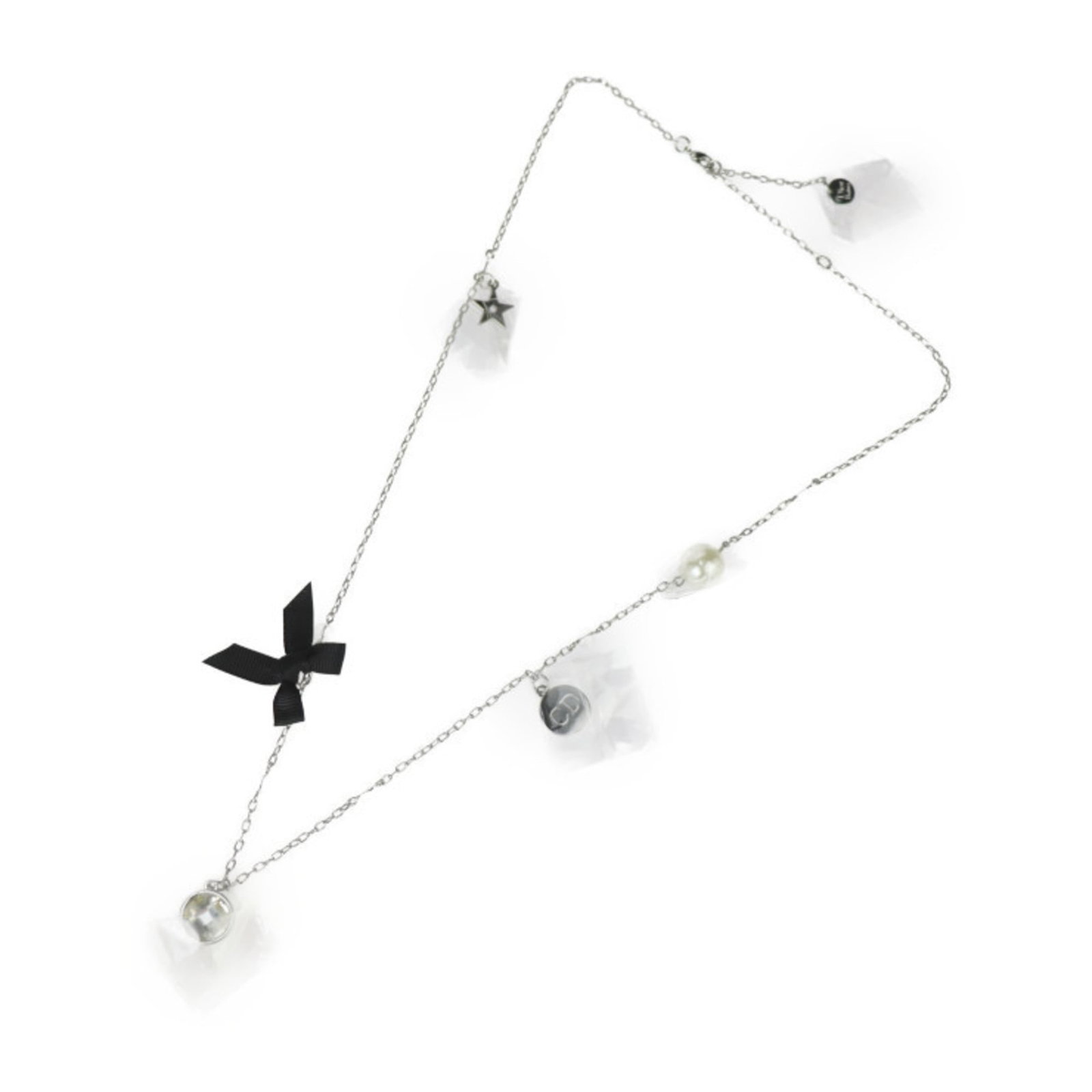 Beauty Bijou Silver Metal Black Christian Pearl Faux Necklace Dior: Beauty Bijou Silver Metal Black Christian Pearl Faux Necklace Dior Used (like new), Hardly any traces of usage, Black, Silver, Christian Dior's Beauty Bijou necklace features a striking black pearl pe