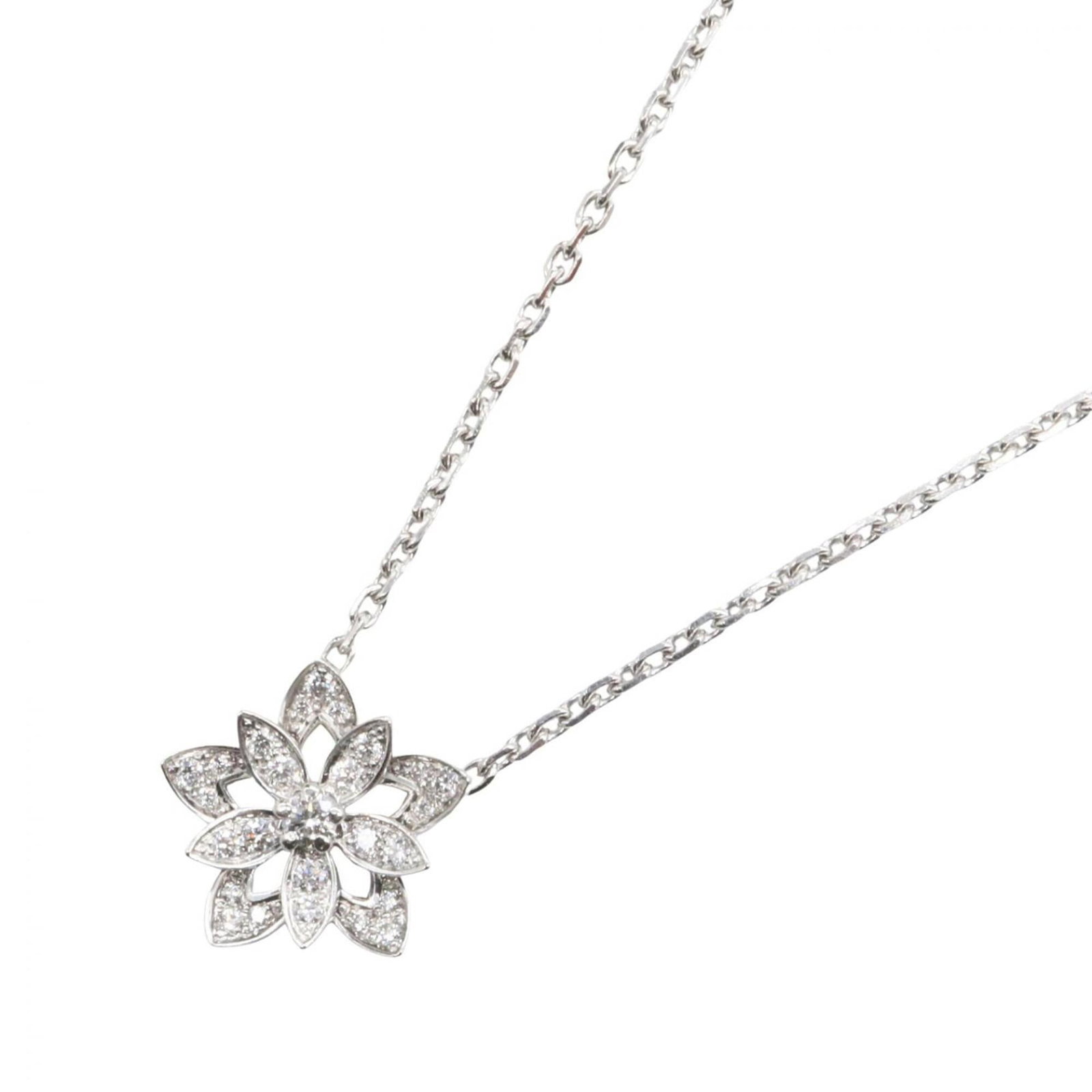 Van Cleef & Arpels Lotus Diamond Mini Necklace 18K White Gold (18Kwg) Diamond Women'S Silver/ Clear (1 of 6)