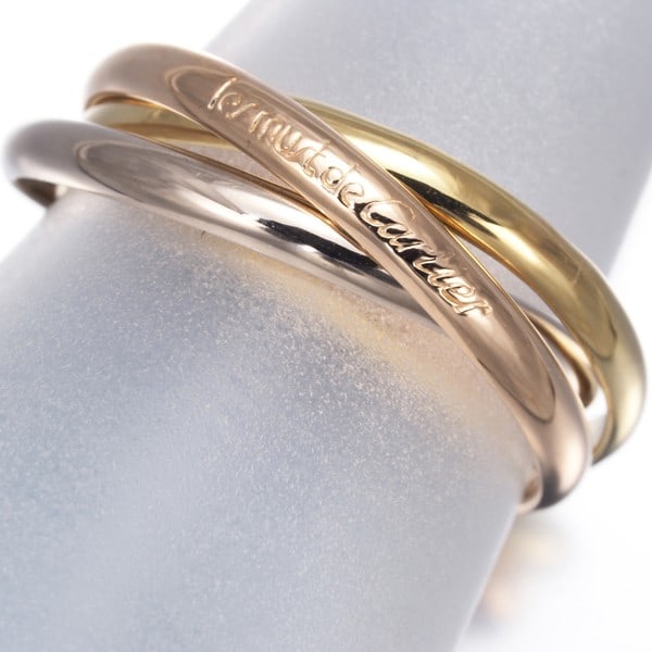 Cartier Ring Trinity 3Color Xs Eu49 18K 750 Yellow White Rose Gold: Cartier Ring Trinity 3Color Xs Eu49 18K 750 Yellow White Rose Gold 18k Yellow, White and Rose Gold Trinity Ring in EU49 Size. This Cartier ring showcases a unique multi-tone gold design with no main s