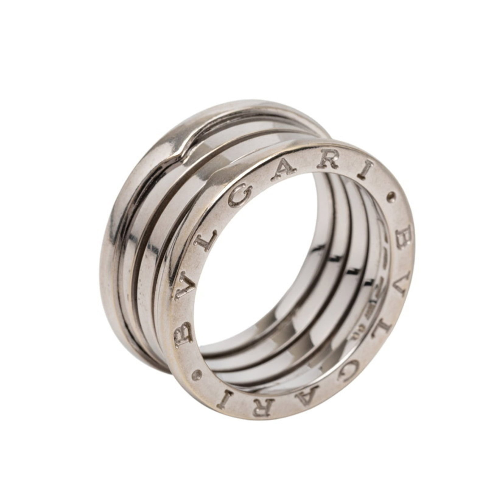 Bvlgari Band Ring White Gold (18K): Bvlgari Band Ring White Gold (18K) Bvlgari Band Ring White Gold (18K) features a sleek design with the iconic Bvlgari logo, crafted from high-quality white gold. The ring has been worn and shows