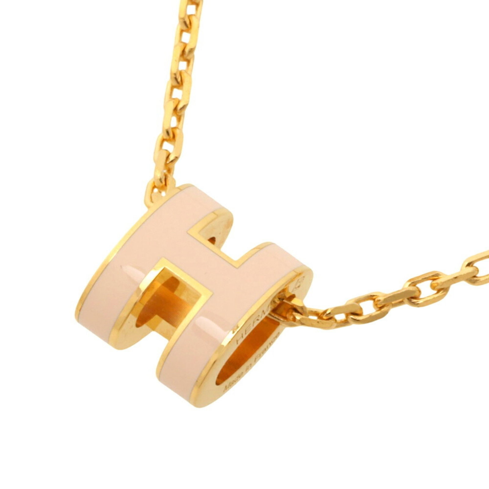Hermes Mini Pop H Necklace Gp Rose Dragee Pink: Hermes Mini Pop H Necklace Gp Rose Dragee Pink Gold Plated Hermes Mini Pop H Necklace with Pink, Rose Dragee Pendant. This 40 cm necklace features a 9mm x 7mm rose dragee pendant in pink, set on a gol