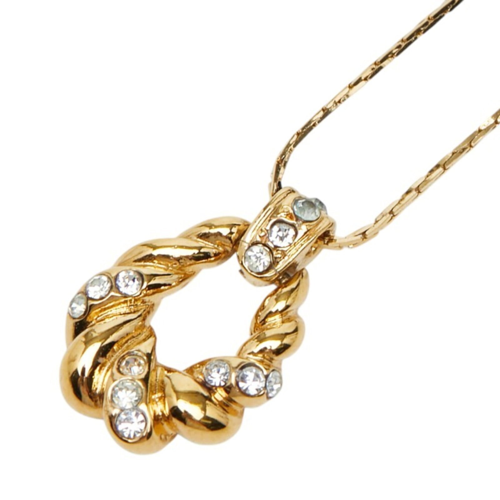 Saint Laurent Yves Logo Pendant Necklace Gold Plated Rhinestones Women's.: Saint Laurent Yves Logo Pendant Necklace Gold Plated Rhinestones Women's. Gold plated rhinestones adorn a sleek Yves Saint Laurent pendant necklace, adding a touch of luxury to any outfit. The 46cm