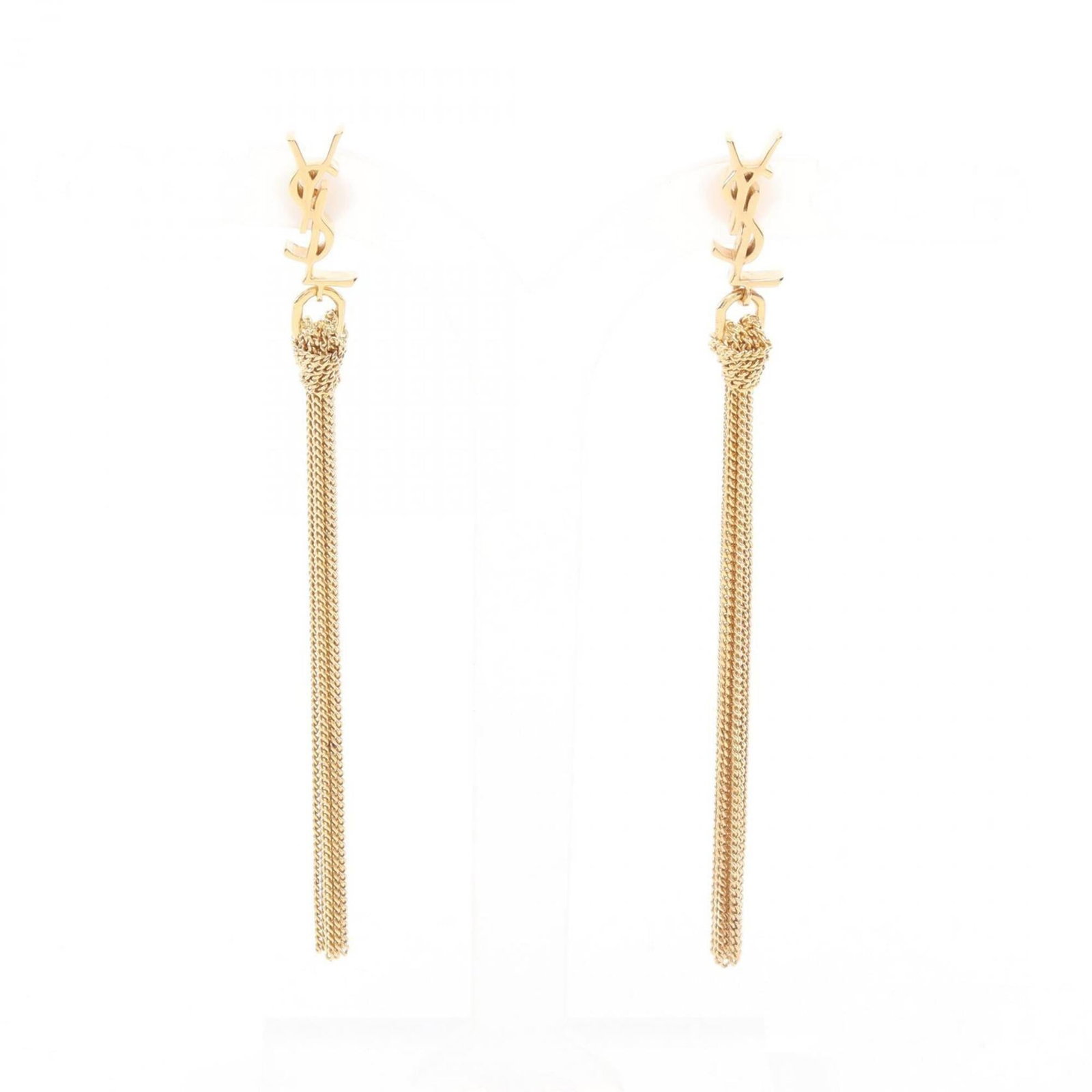 Yves Saint Laurent Drop Earrings Gold Plating: Yves Saint Laurent Drop Earrings Gold Plating Drop earrings in gold plating from Yves Saint Laurent, featuring a sleek and modern design. The gold plating has some minor scratches and dirt, but