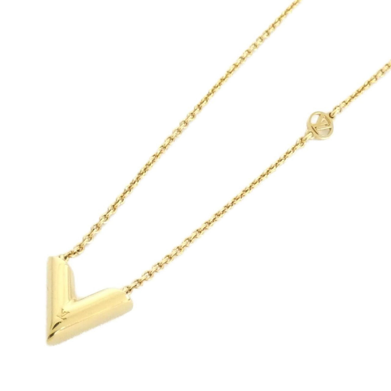 Louis Vuitton Necklace Essential M00857: Louis Vuitton Necklace Essential M00857 Gold Louis Vuitton Necklace with 13mm x 17mm Pendant, suitable for neck circumference 40 cm - 45.5 cm. The necklace bears a signature and features the iconic