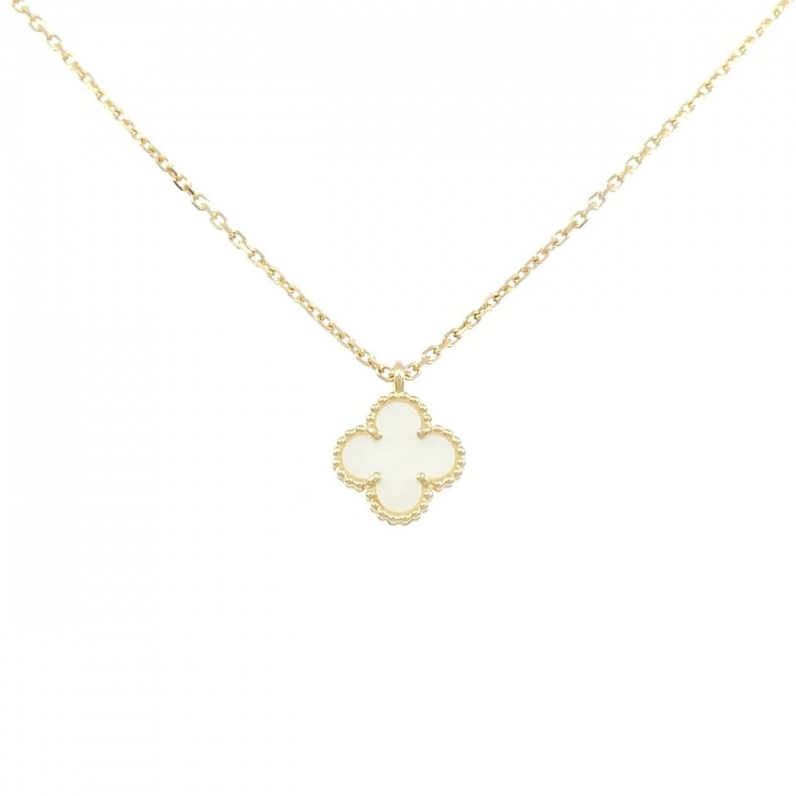 Alhambra Necklace by Van Cleef and Arpels: Alhambra Necklace by Van Cleef and Arpels Yellow Gold Alhambra Necklace by Van Cleef & Arpels, featuring a 9mm x 9mm pendant in 18K yellow gold, set against a chain with a circumference of 38-40 cm. T