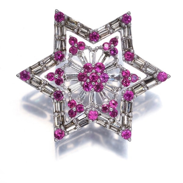 Ruby Brown &Clear Diamond Star Flower 3Way Pendant 18K 750 White Gold (1 of 5)