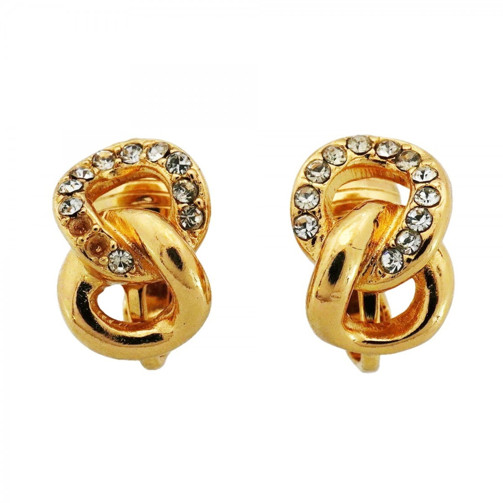 Christian Dior Clip Earrings Gold Plating Rhinestone: Christian Dior Clip Earrings Gold Plating Rhinestone Gold Plating Rhinestone Clip Earrings from Christian Dior feature a striking gold plating finish and intricate rhinestones, adding a touch of