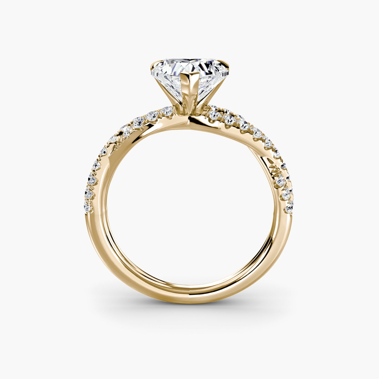 Pave Heart 14Kt Yellow Gold Ring Setting: Pave Heart 14Kt Yellow Gold Ring Setting Pave heart ring setting crafted from 14Kt yellow gold, featuring 34 side stones totaling 0.28 carats in EF/VS lab-grown color and clarity. The ring boasts a
