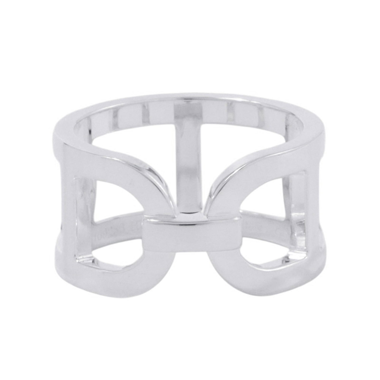 Ring Hermes Silver Band 925: Ring Hermes Silver Band 925 Silver band ring from Hermes, made from 925 sterling silver with a width of 11mm and weighing 5.9g. This like-new item features the iconic brand's signature style, now avai