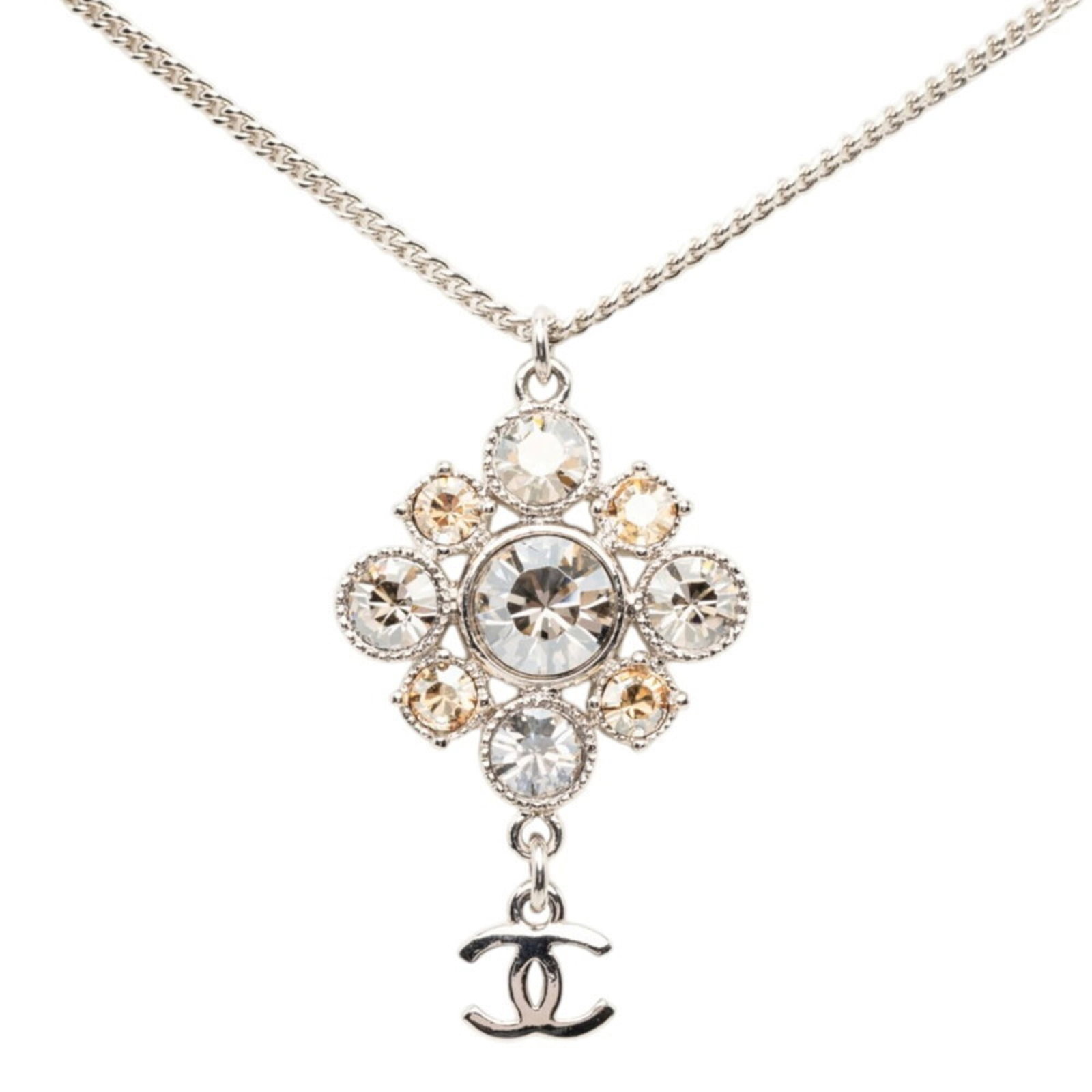 Silver Gold Women's Coco Chanel Necklace Metal Crystal: Silver Gold Women's Coco Chanel Necklace Metal Crystal The Silver Gold Women's Coco Chanel Necklace Metal Crystal features a stunning metal crystal pendant in gold and silver hues, showcasing the