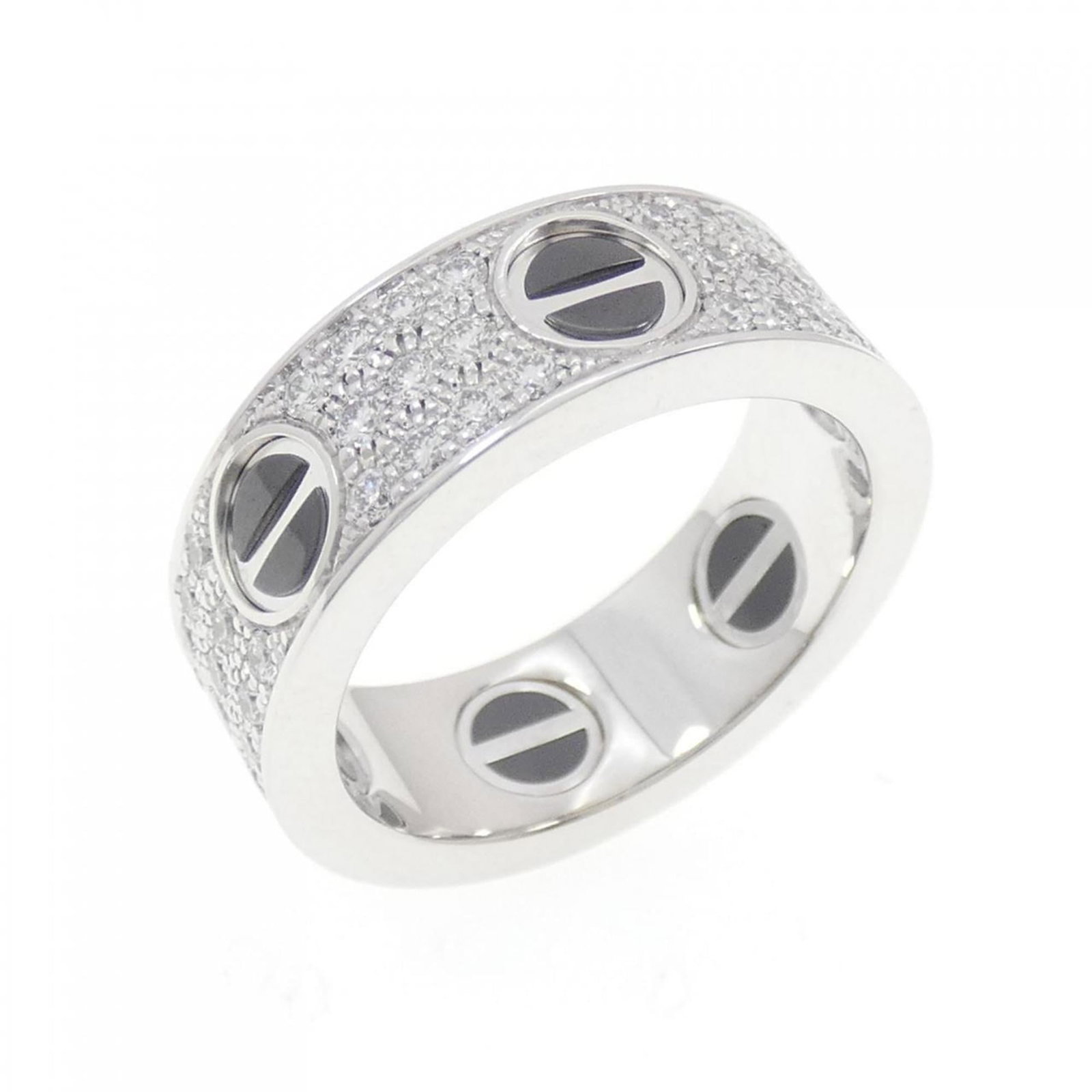 White Gold Cartier Band Ring 18K: White Gold Cartier Band Ring 18K Used (like new), White Gold Cartier Band Ring 18K with Diamond, in nice condition, bearing a signature. This 50 US Size 5.5 band ring features 18K white gold and a dia