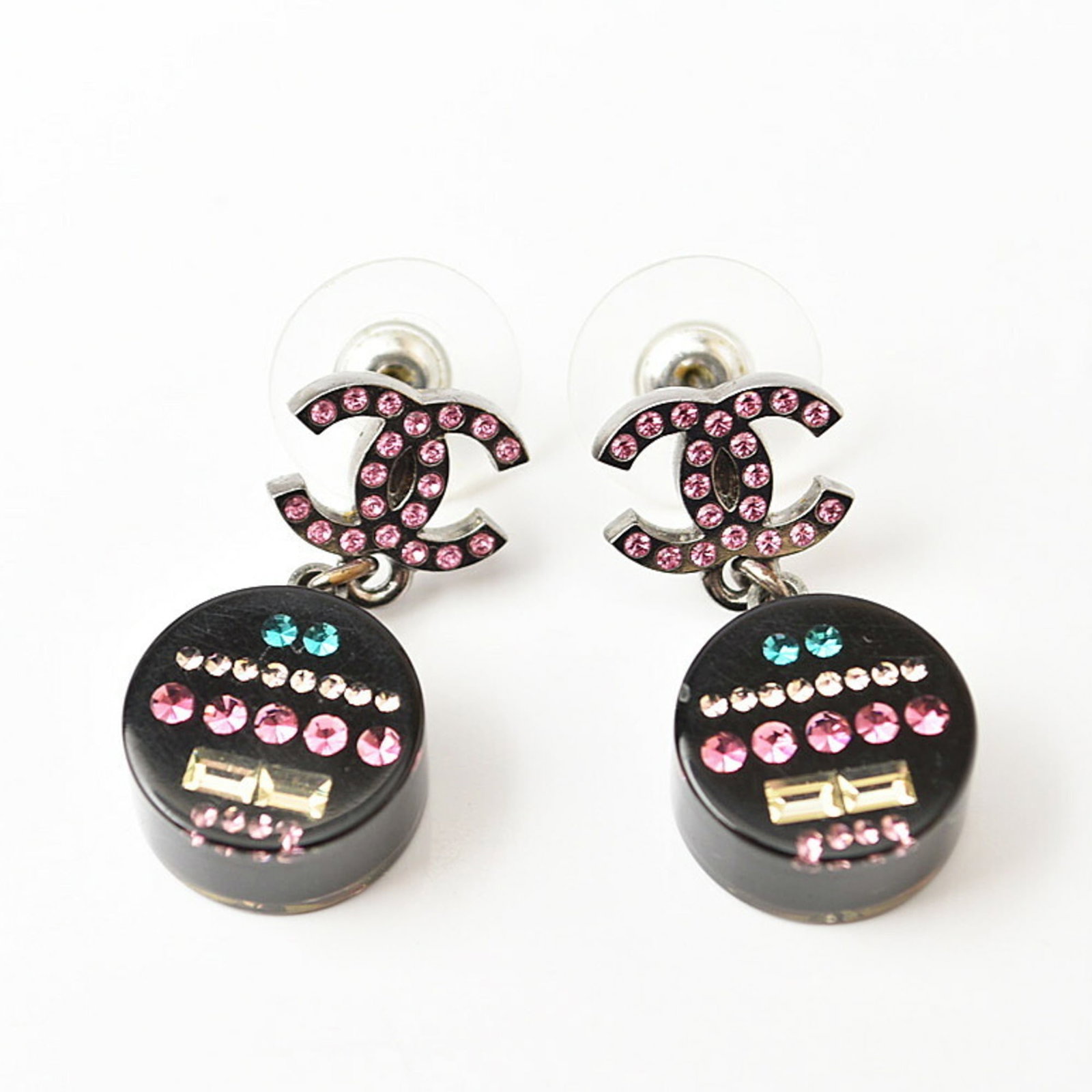 Chanel Ball Stud Earrings Rhinestone: Chanel Ball Stud Earrings Rhinestone Chanel Ball Stud Earrings Rhinestone are a stylish accessory featuring rhinestone stones in a black and multi-color design. The earrings have a casual style with a