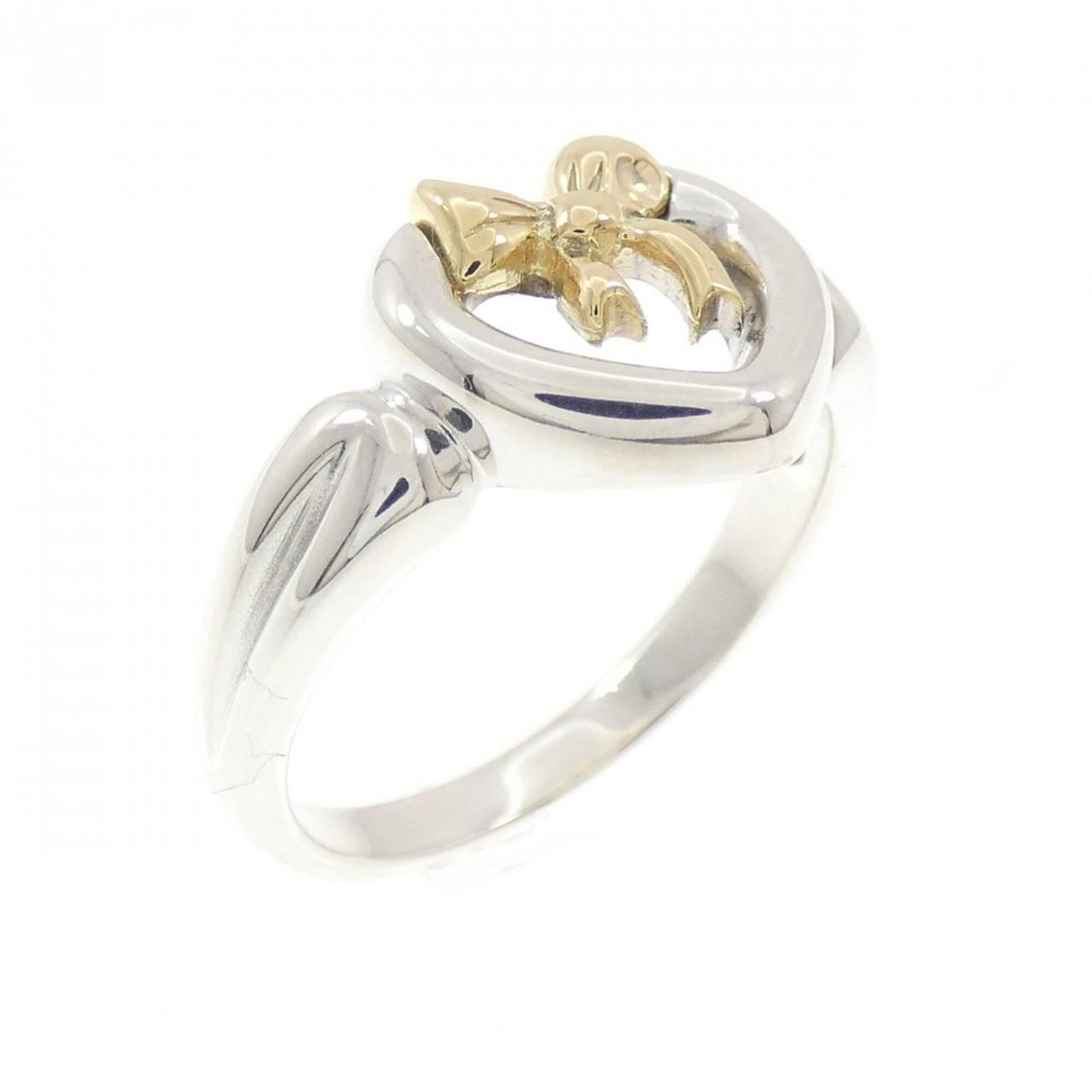 Tiffany Band Ring Silver 925 Yellow Gold (18K): Tiffany Band Ring Silver 925 Yellow Gold (18K) Silver 925 Yellow Gold (18K) band ring from Tiffany, featuring a classic design with subtle yellow gold accents. The item shows some signs of wear, inclu