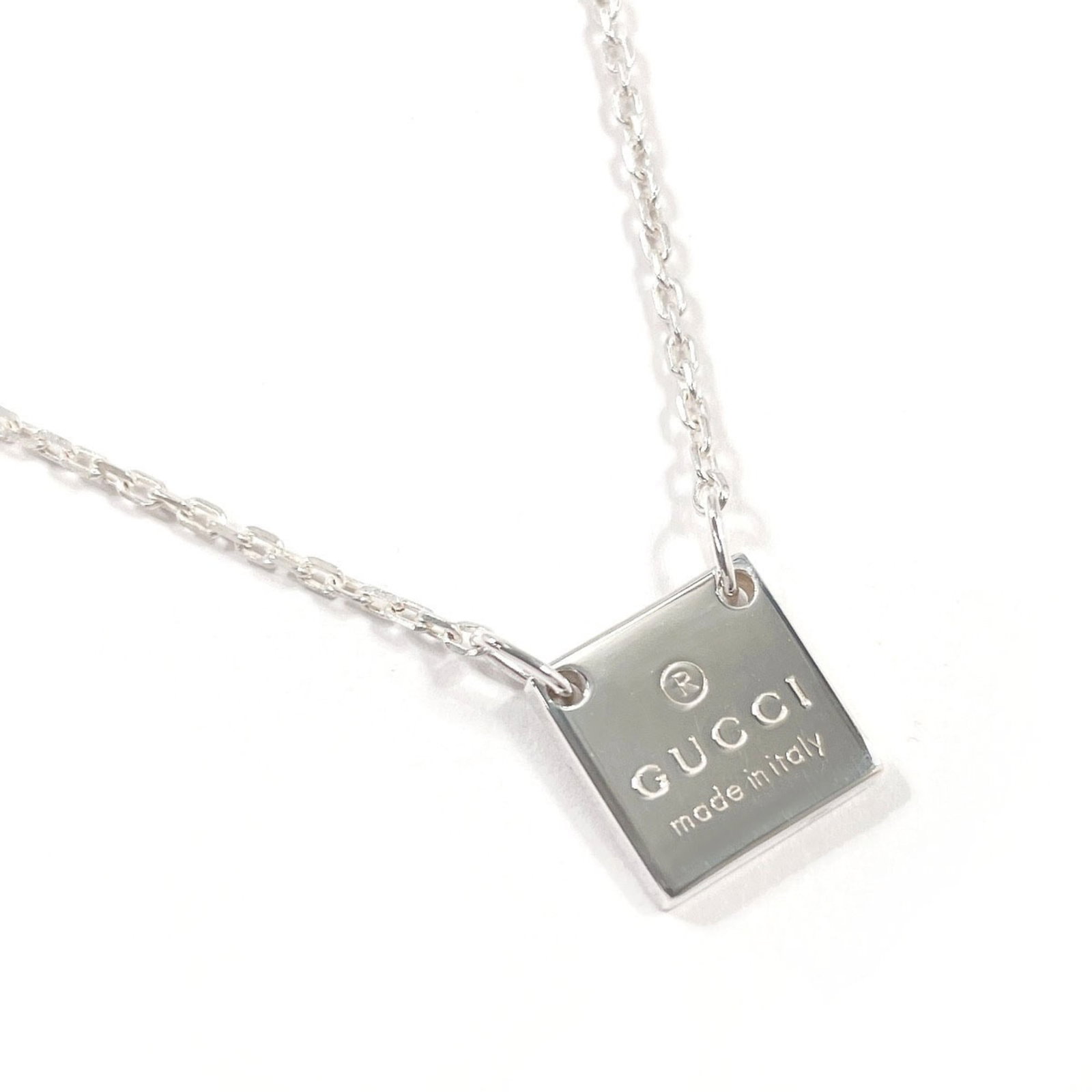 Sterling Silver Square Gucci Logo Necklace Plate Unisex 925 (1 of 4)