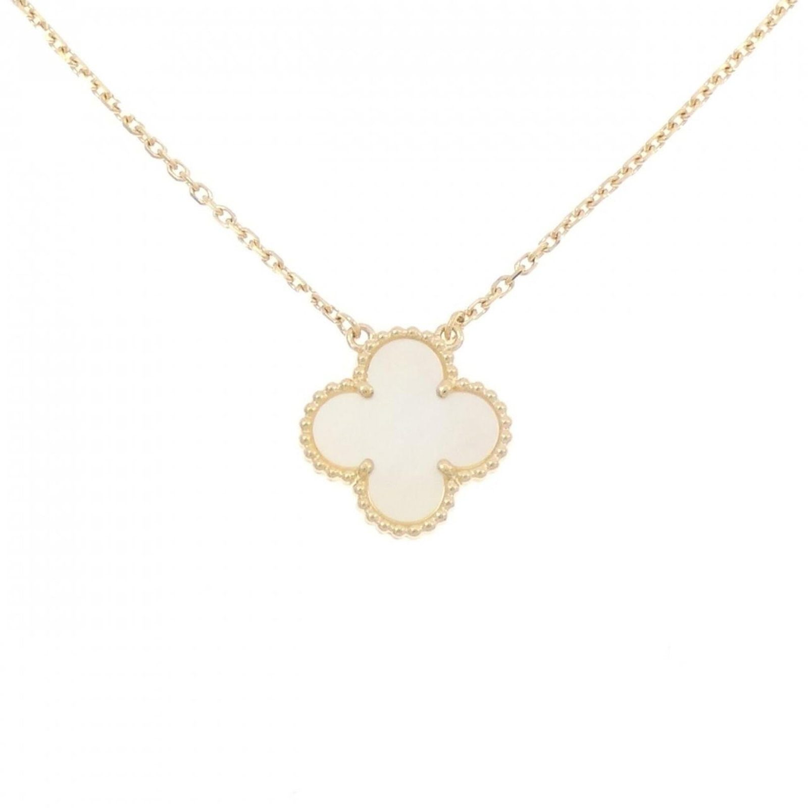 Vintage Alhambra Van Cleef Necklace: Vintage Alhambra Van Cleef Necklace Yellow gold (18K) pendant necklace from Van Cleef & Arpels, featuring a classic Alhambra design. The necklace boasts a 14.9mm x 14.9mm pendant with a 37 cm - 42 cm 