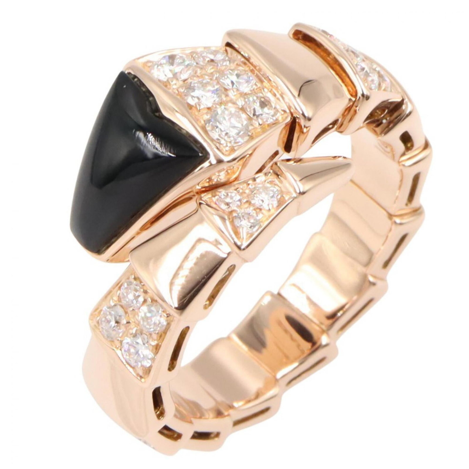 Pink Gold 18K Bvlgari Band Ring: Pink Gold 18K Bvlgari Band Ring Pink Gold 18K Bvlgari Band Ring features a sleek design with pink gold (18K) material, making it a stylish accessory for women. This band ring boasts a unique color pal