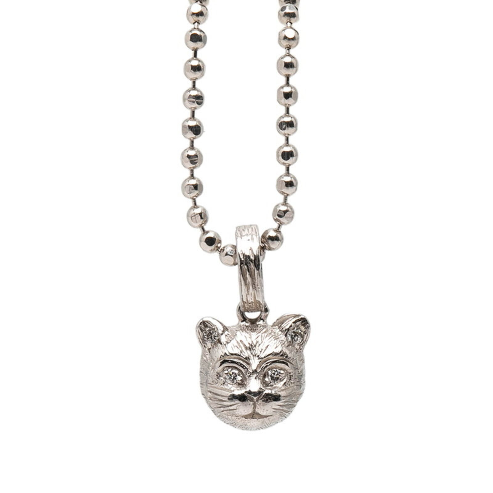 Gucci Cat Head Necklace 18Kwg White Gold Diamond Women'S Gucci: Gucci Cat Head Necklace 18Kwg White Gold Diamond Women'S Gucci 18K white gold diamond necklace from Gucci, featuring a cat head pendant with a diameter of 6.3mm x 5.9mm and set in a 47.5 cm / 18.7'' c