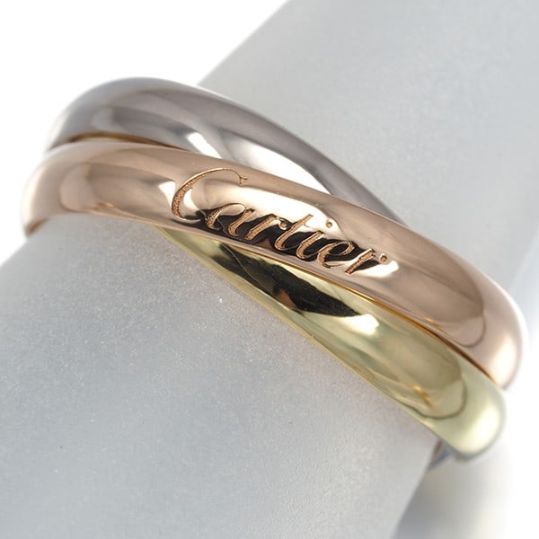 Cartier Ring Trinity 3Color Sm Eu48 18K 750 Yellow White Rose Gold: Cartier Ring Trinity 3Color Sm Eu48 18K 750 Yellow White Rose Gold Multi-tone gold metal Cartier Trinity Ring features an 18k yellow and white rose gold design, with no main stone. This EU48 size ring