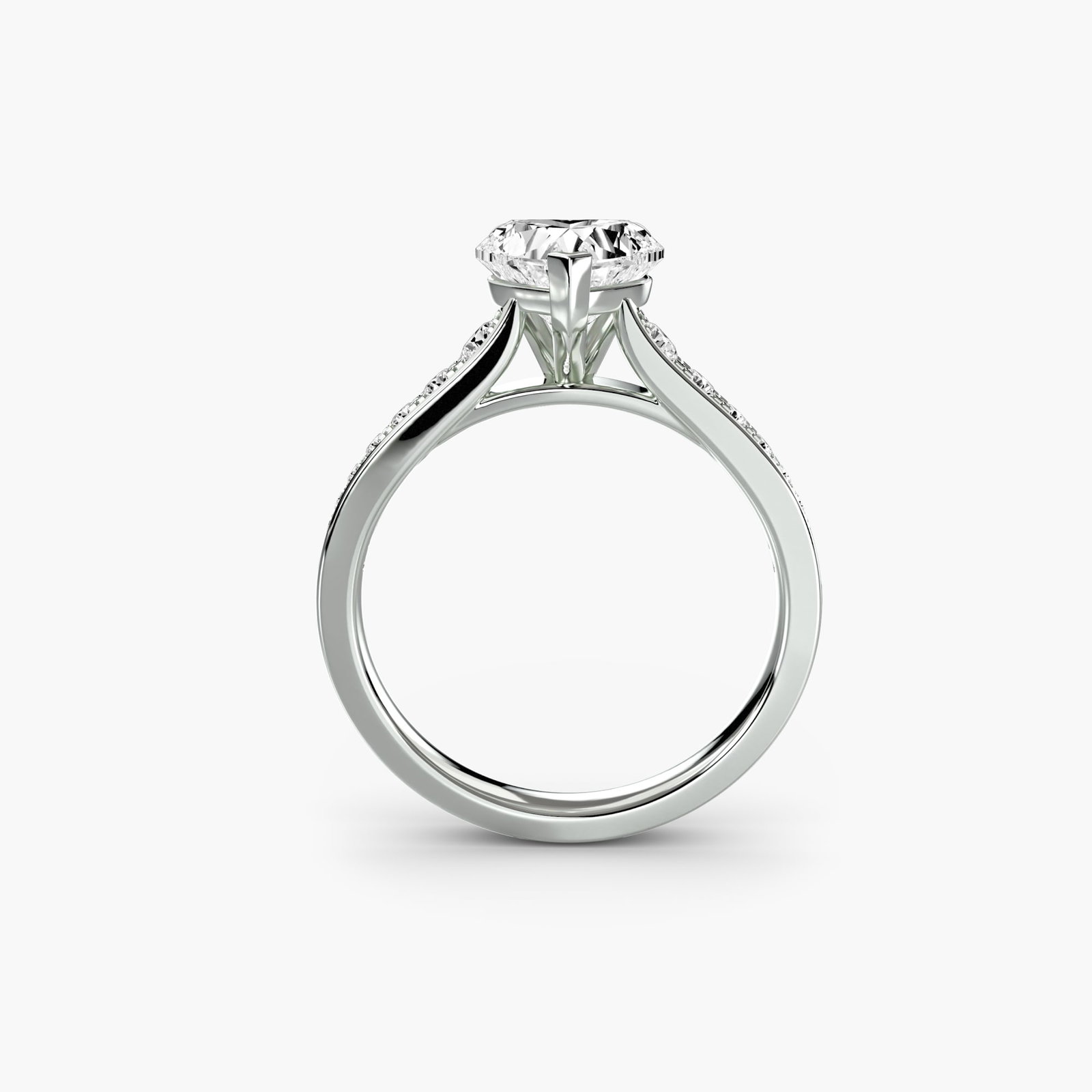 Pave Heart 18Kt White Gold Ring Setting: Pave Heart 18Kt White Gold Ring Setting Pave heart ring setting in 18Kt white gold, featuring 16 side stones totaling 0.283 carats of lab-grown EF/VS color and clarity. The ring's pave design creates