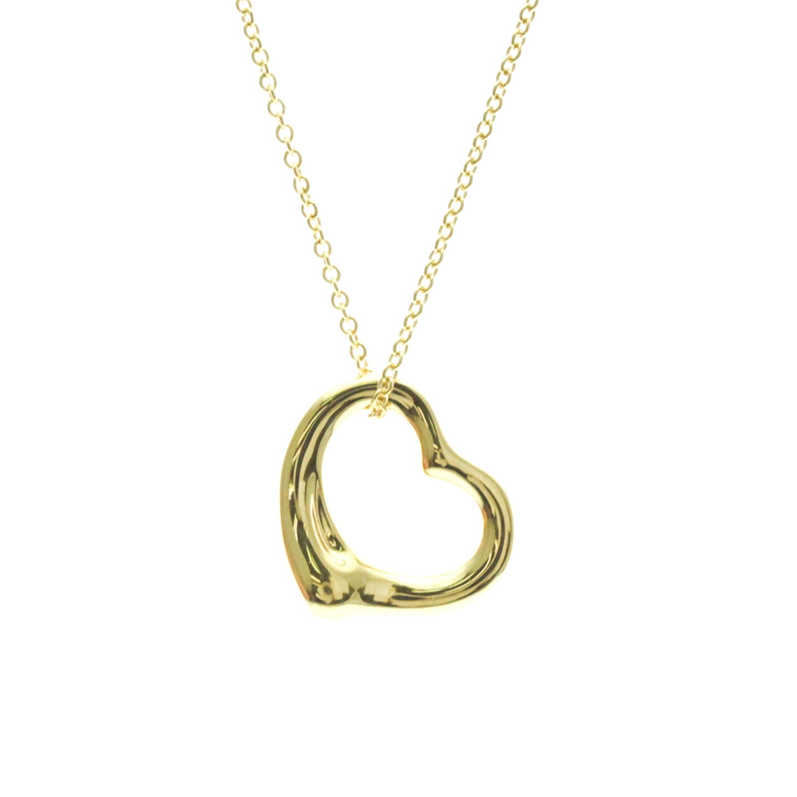 Tiffany Open Heart Yellow Gold (18K) No Stone Menwomen Fashion Pendant Necklace (Gold): Tiffany Open Heart Yellow Gold (18K) No Stone Menwomen Fashion Pendant Necklace (Gold) Yellow gold pendant necklace with an open heart design, crafted from 18K metal. This fashion piece features a smo