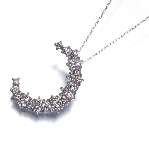 Diamond 0.50Ct Moon Necklace 18K 750 White Gold (1 of 4)