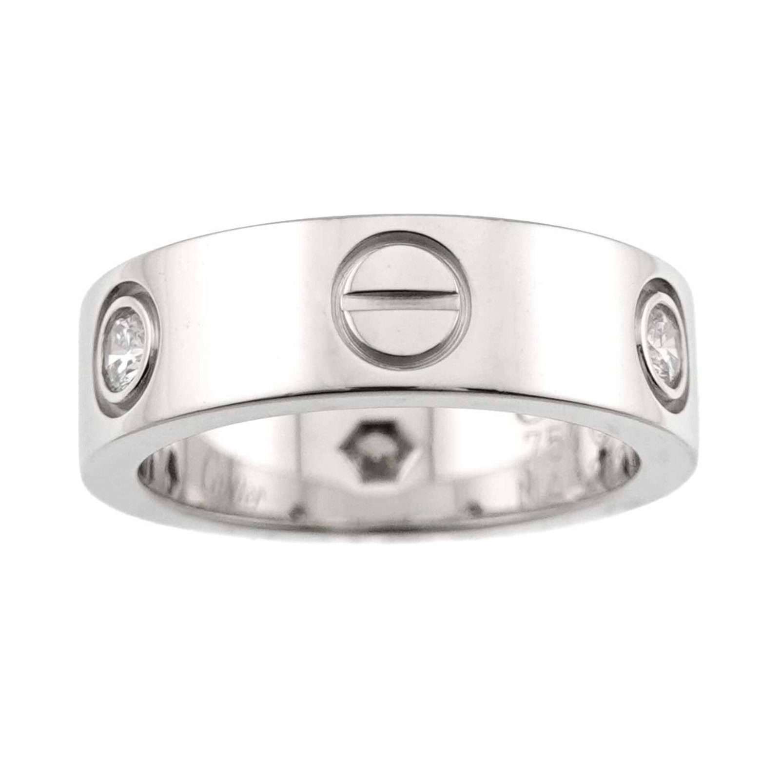 White Gold Cartier Band Ring 18K: White Gold Cartier Band Ring 18K 18K White Gold Cartier Band Ring in Excellent Condition. This beautiful band ring features white gold material and boasts the iconic Cartier brand. With its sleek