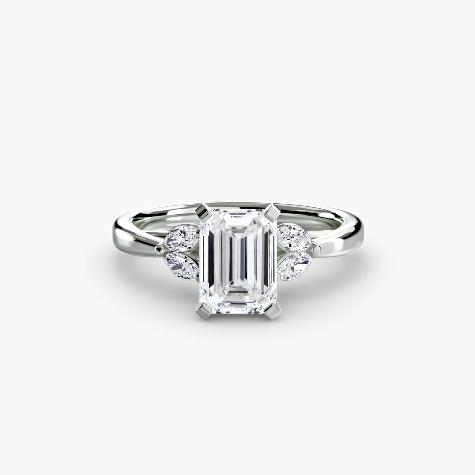 Side Stone Emerald 950 Platinum Ring Setting - 2
