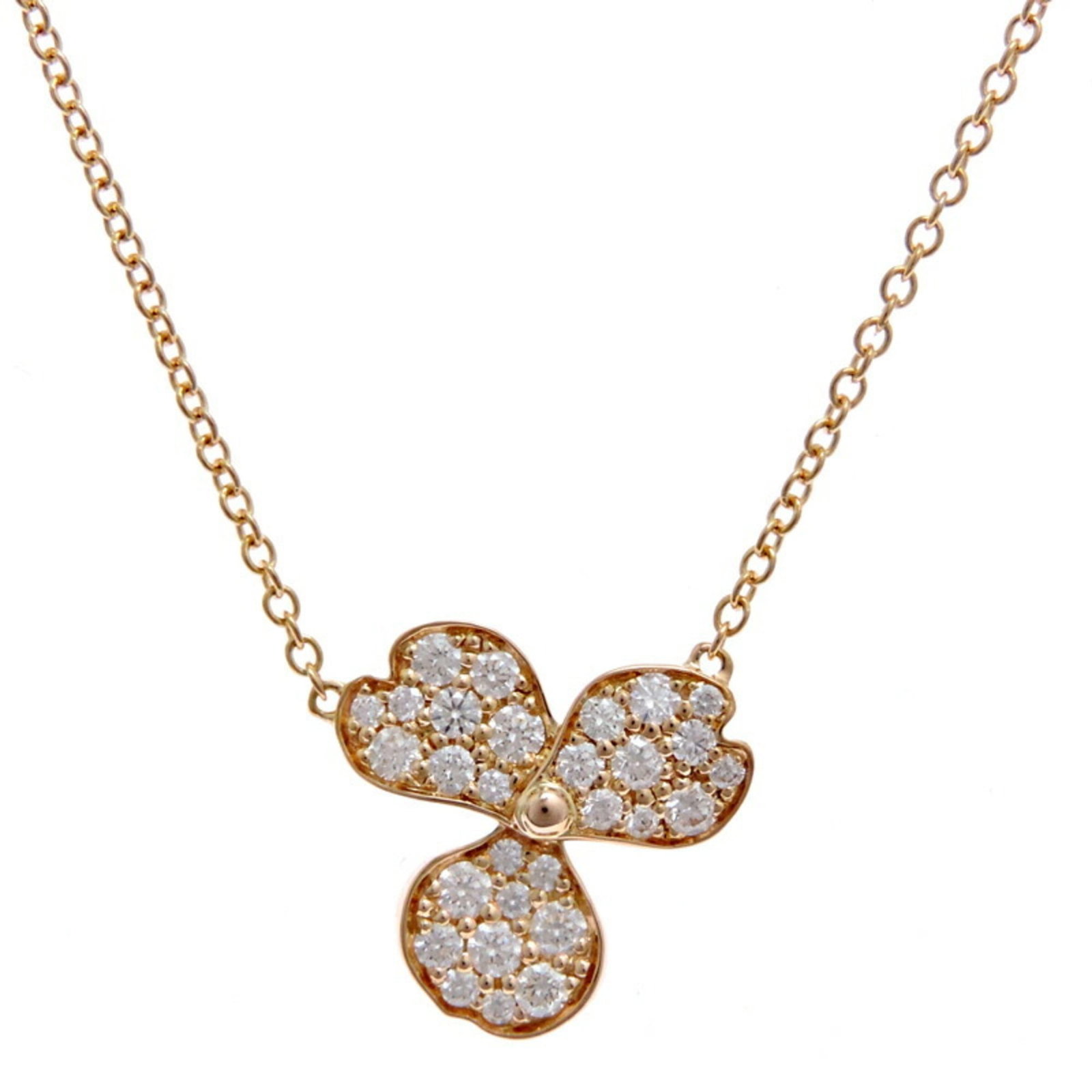 Women's necklace diamond flower paper in pink gold by Tiffany.: Women's necklace diamond flower paper in pink gold by Tiffany. Pink Gold Diamond Flower Necklace by Tiffany - A delicate and elegant design featuring a 2.5g diamond pendant set in 18K pink gold, suspe