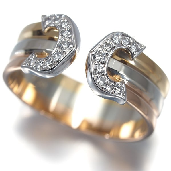 Cartier Ring Diamond 2C Double C C2 3Color Sm Eu50 18K Yg/ Wg/ Rg: Cartier Ring Diamond 2C Double C C2 3Color Sm Eu50 18K Yg/ Wg/ Rg Cartier Ring Diamond Double C de Cartier features a natural diamond set in an 18k multi-tone gold metal band. The ring boasts a