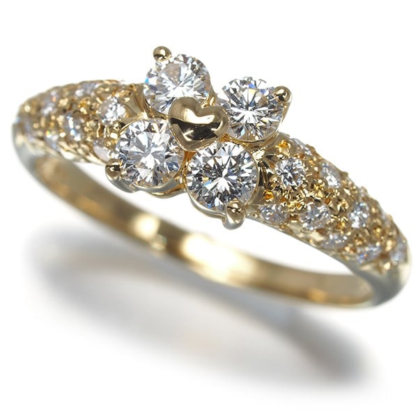 Diamond Ring US6-6.25 Flower 0.64Ct Yellow Gold 18K Paved (1 of 5)