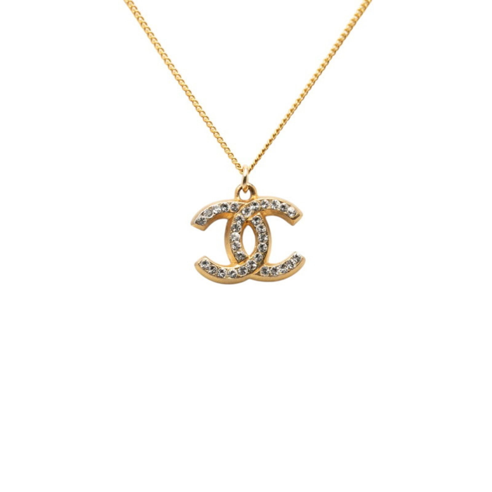 Chanel Coco Mark Chain Pendant Necklace 01P Engraving Gold Plated Rhinestone Women'S Chanel: Chanel Coco Mark Chain Pendant Necklace 01P Engraving Gold Plated Rhinestone Women'S Chanel Gold Plated Rhinestone Chanel Coco Mark Chain Pendant Necklace for Women, 43.5 cm in length with an 17.7mm x