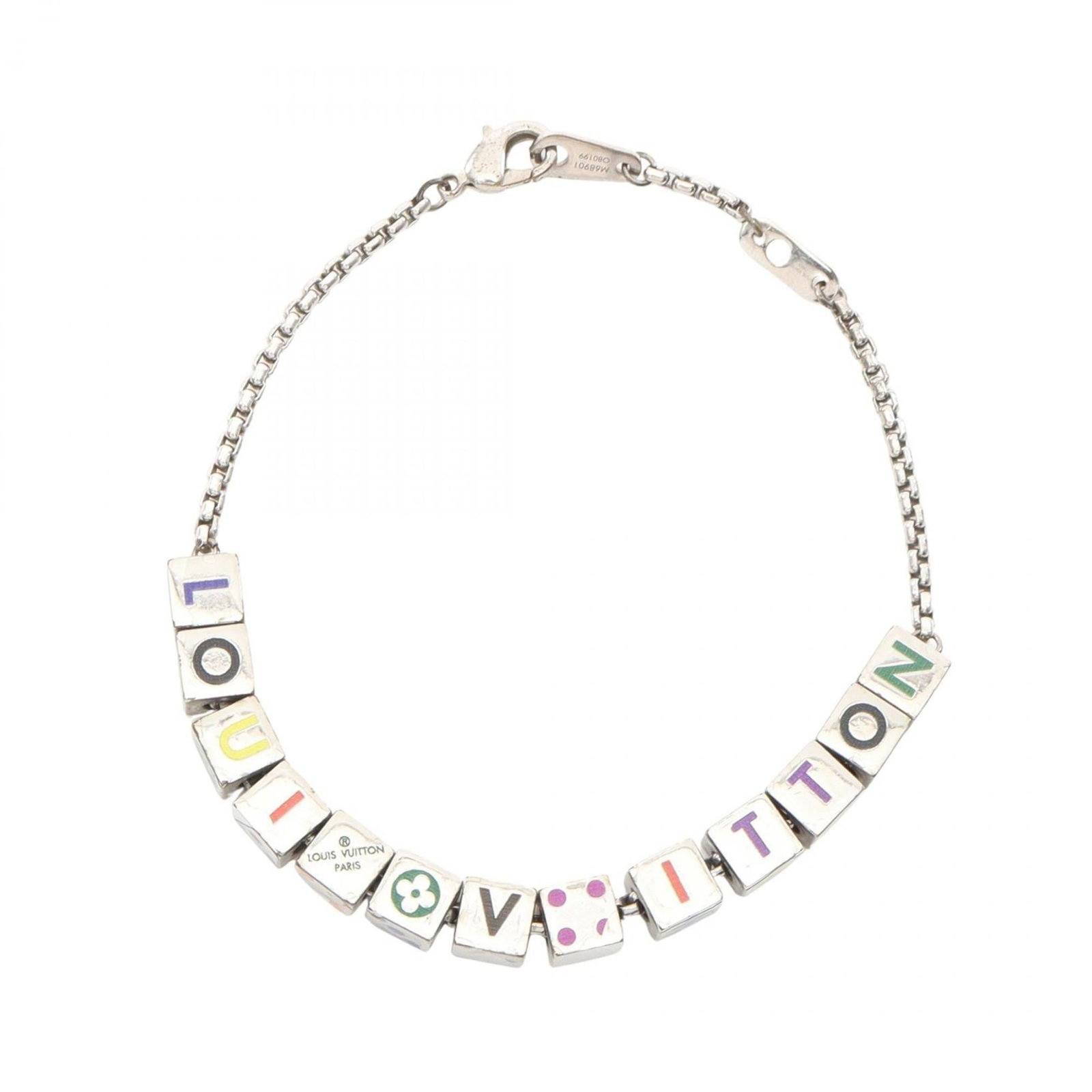 Stainless steel Louis Vuitton charm bracelet: Stainless steel Louis Vuitton charm bracelet Stainless steel Louis Vuitton charm bracelet in multi-color, silver finish, featuring a unique blend of style and versatility. The 20.5cm length provides
