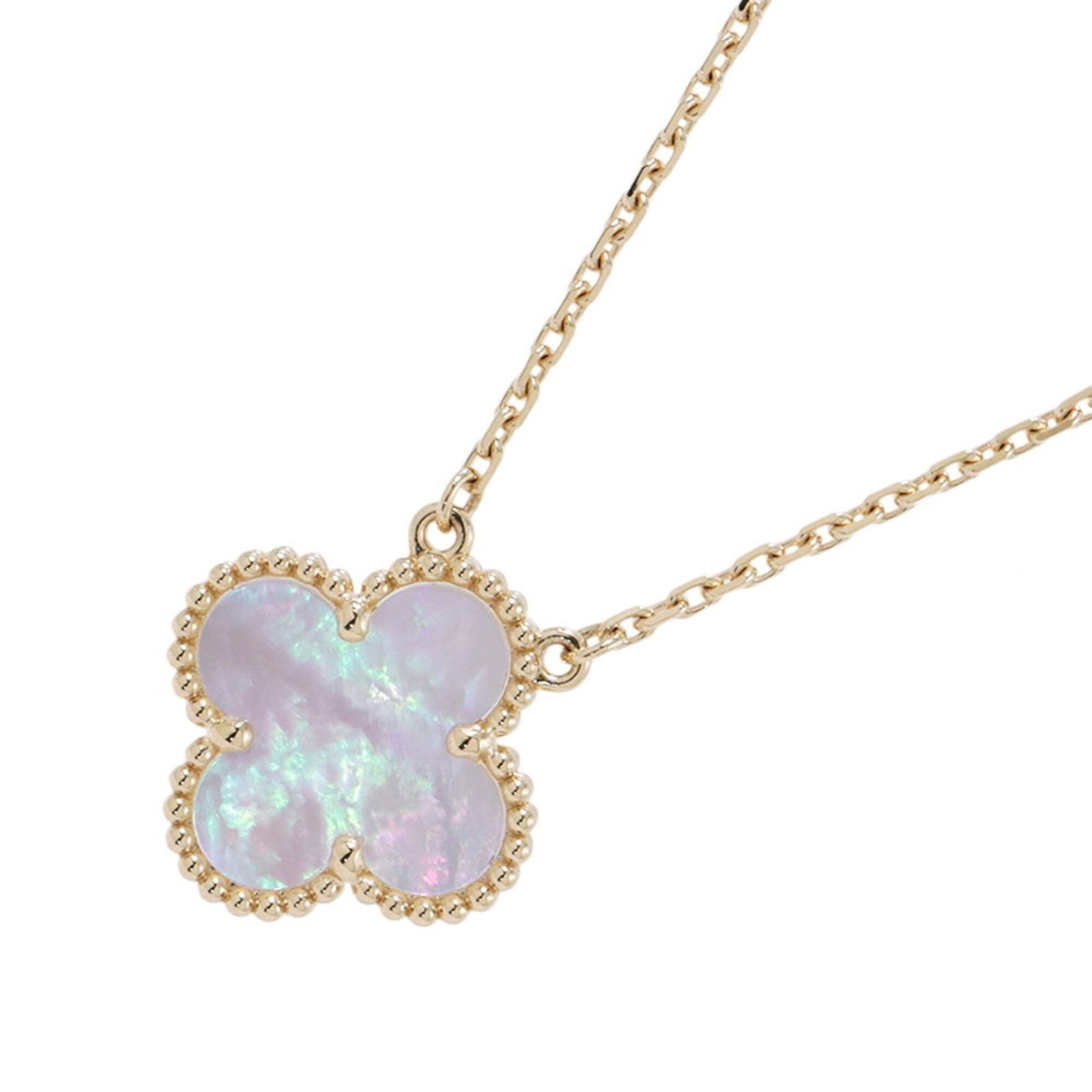 Van Cleef & Arpels Alhambra Necklace Pendant Mother Of Pearl 18K Yellow Gold Vcara45900: Van Cleef & Arpels Alhambra Necklace Pendant Mother Of Pearl 18K Yellow Gold Vcara45900 18K yellow gold pendant from Van Cleef & Arpels, featuring the iconic Alhambra design. This exquisite necklace