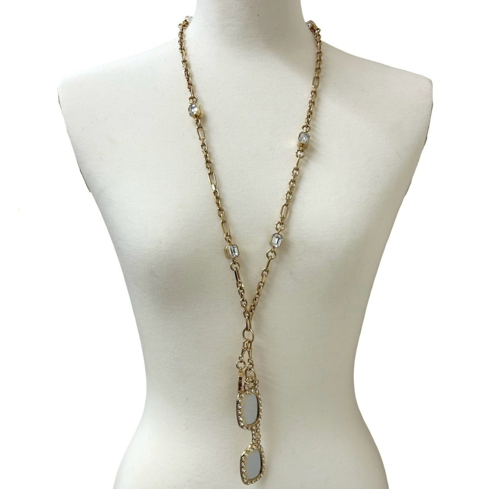 Chanel Coco Mark Glasses Motif Mirror Gp Rhinestone Chain Necklace Gold 32950: Chanel Coco Mark Glasses Motif Mirror Gp Rhinestone Chain Necklace Gold 32950 Gold Plating, Rhinestone Chain Necklace with Motif Mirror and Coco Mark Glasses Details. This Chanel necklace features gol