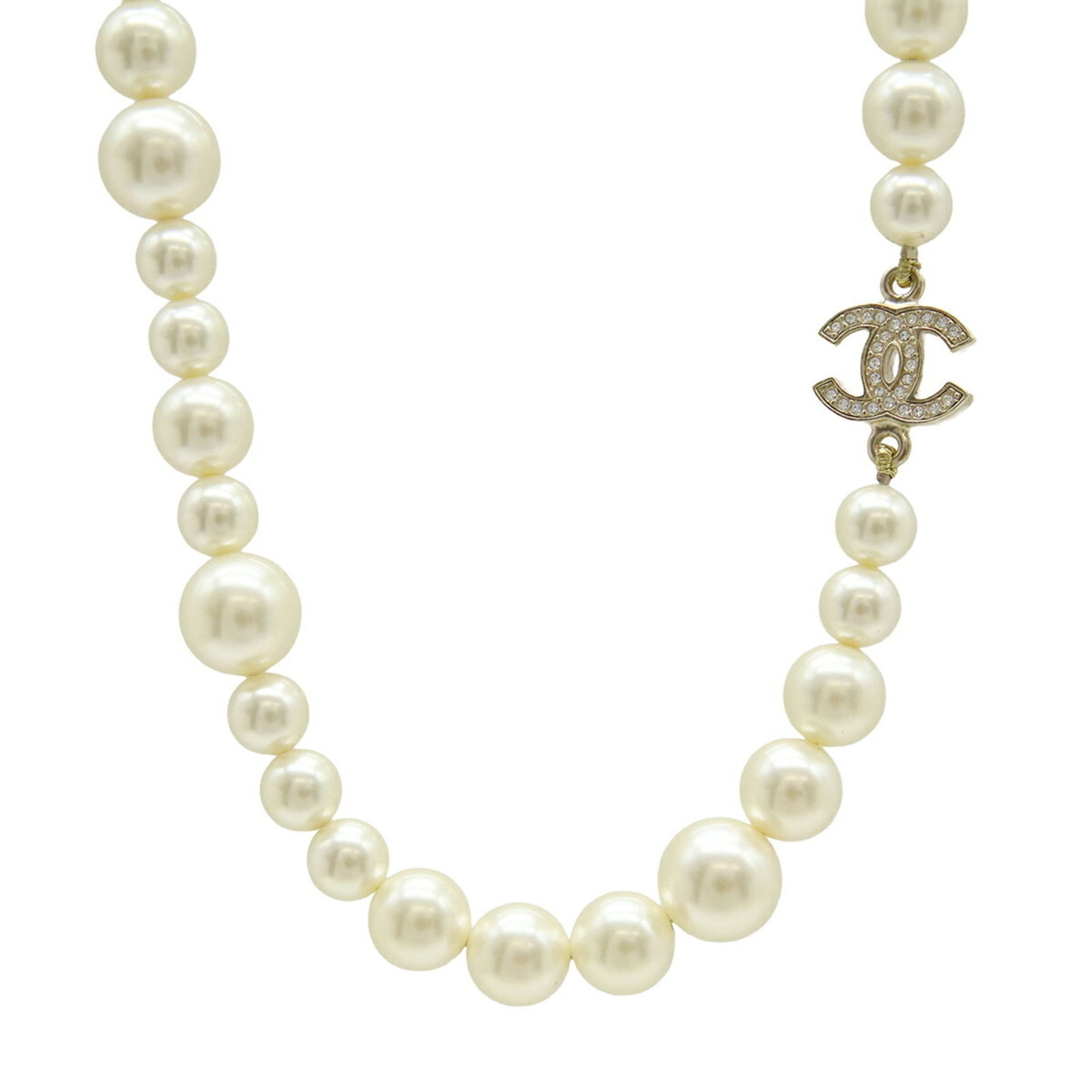 Pearl Faux Coco Mark Chanel Gold Necklace Pendant Rhinestones 10 Pieces: Pearl Faux Coco Mark Chanel Gold Necklace Pendant Rhinestones 10 Pieces Gold Plating, Rhinestone Pearl Faux Coco Mark Chanel Necklace Pendant - A luxurious gold-plated necklace featuring a pearl faux 